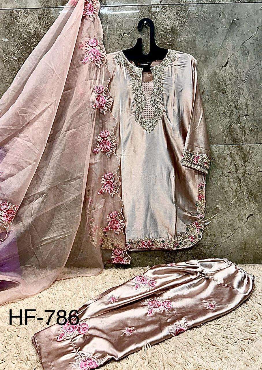 HOOR TEX HF 786 SATIN DESIGNER WORK FESTIVE WEAR LADIES SUIT
