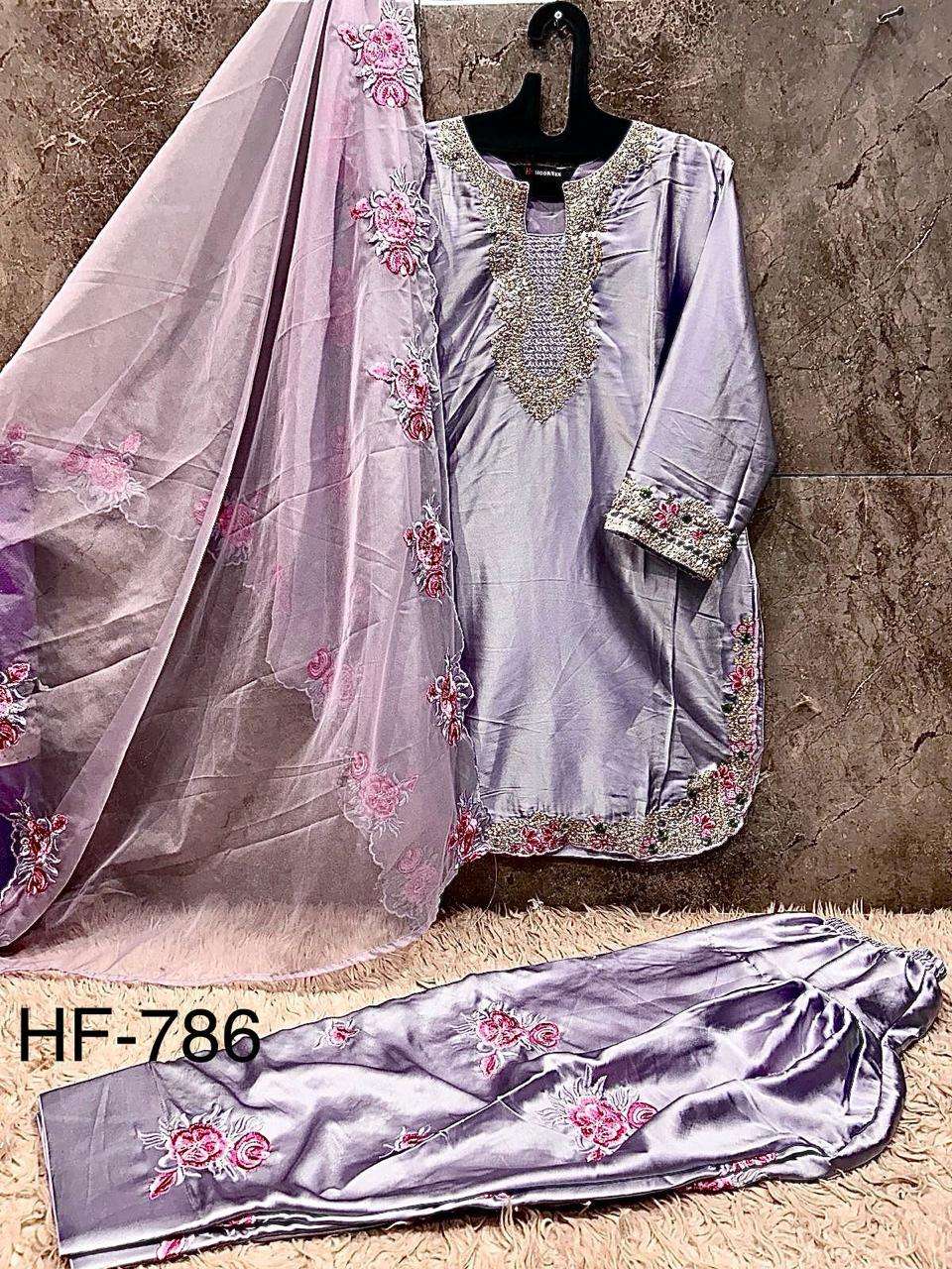 HOOR TEX HF 786 SATIN DESIGNER WORK FESTIVE WEAR LADIES SUIT