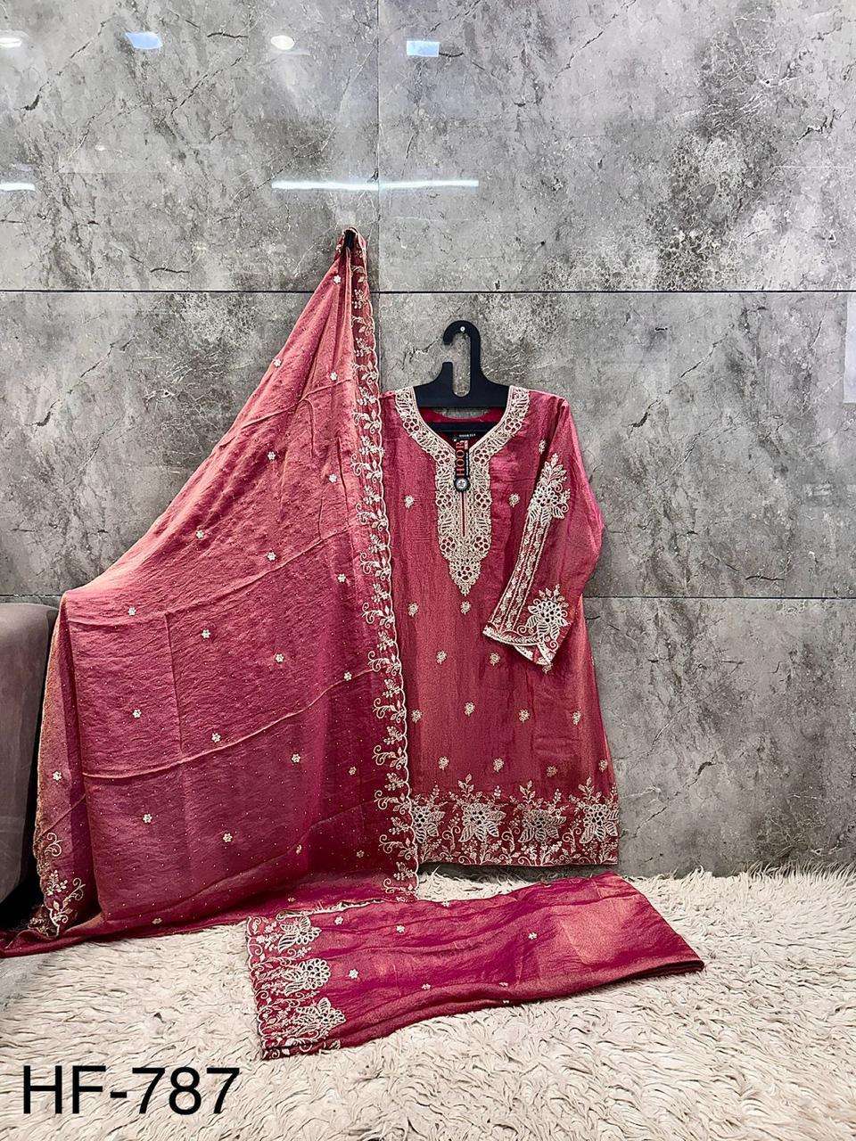 HOOR TEX HF 787 HEAVY BEAUTIFUL EMBROIDERY DESIGNER WORK READY MADE PAKISTANI SUIT