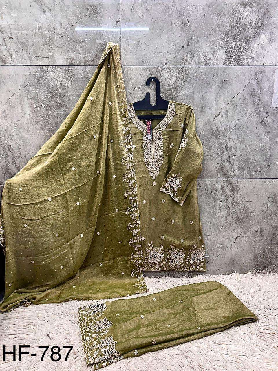 HOOR TEX HF 787 HEAVY BEAUTIFUL EMBROIDERY DESIGNER WORK READY MADE PAKISTANI SUIT