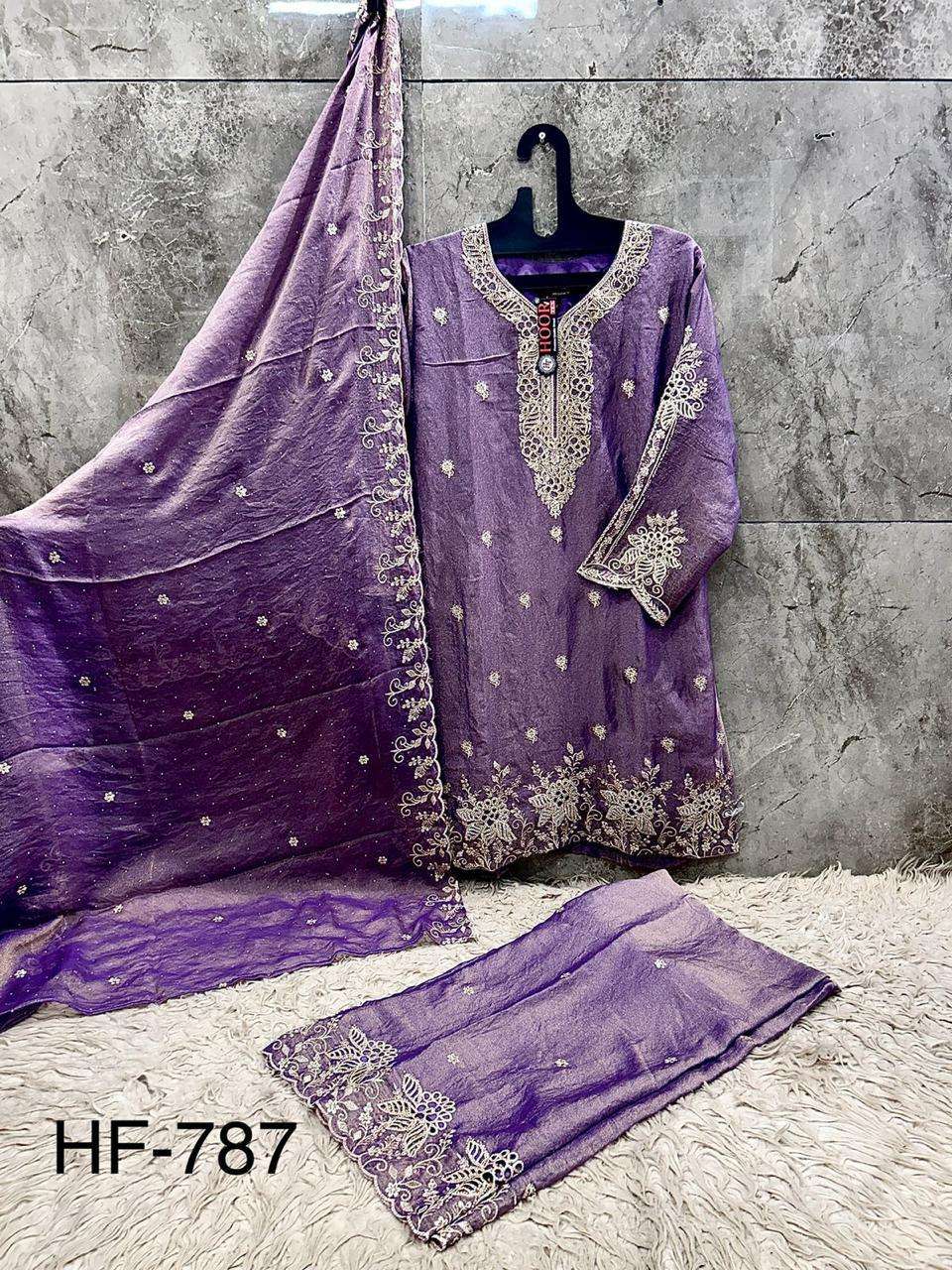 HOOR TEX HF 787 HEAVY BEAUTIFUL EMBROIDERY DESIGNER WORK READY MADE PAKISTANI SUIT