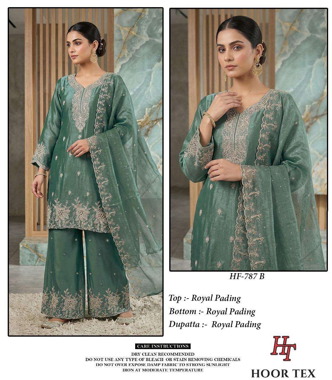 HOOR TEX HF 787 HEAVY BEAUTIFUL EMBROIDERY DESIGNER WORK READY MADE PAKISTANI SUIT