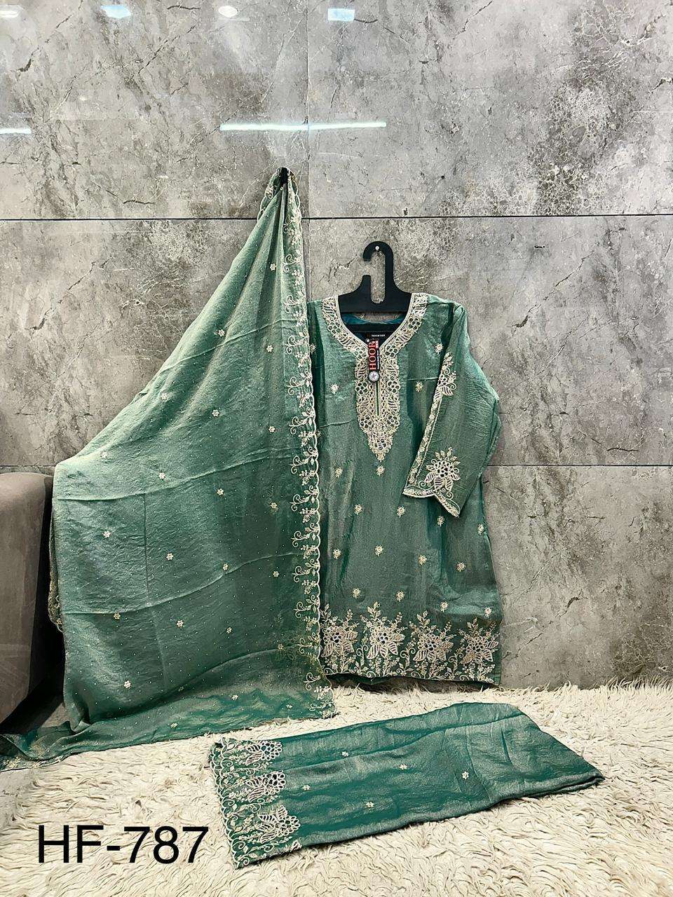 HOOR TEX HF 787 HEAVY BEAUTIFUL EMBROIDERY DESIGNER WORK READY MADE PAKISTANI SUIT