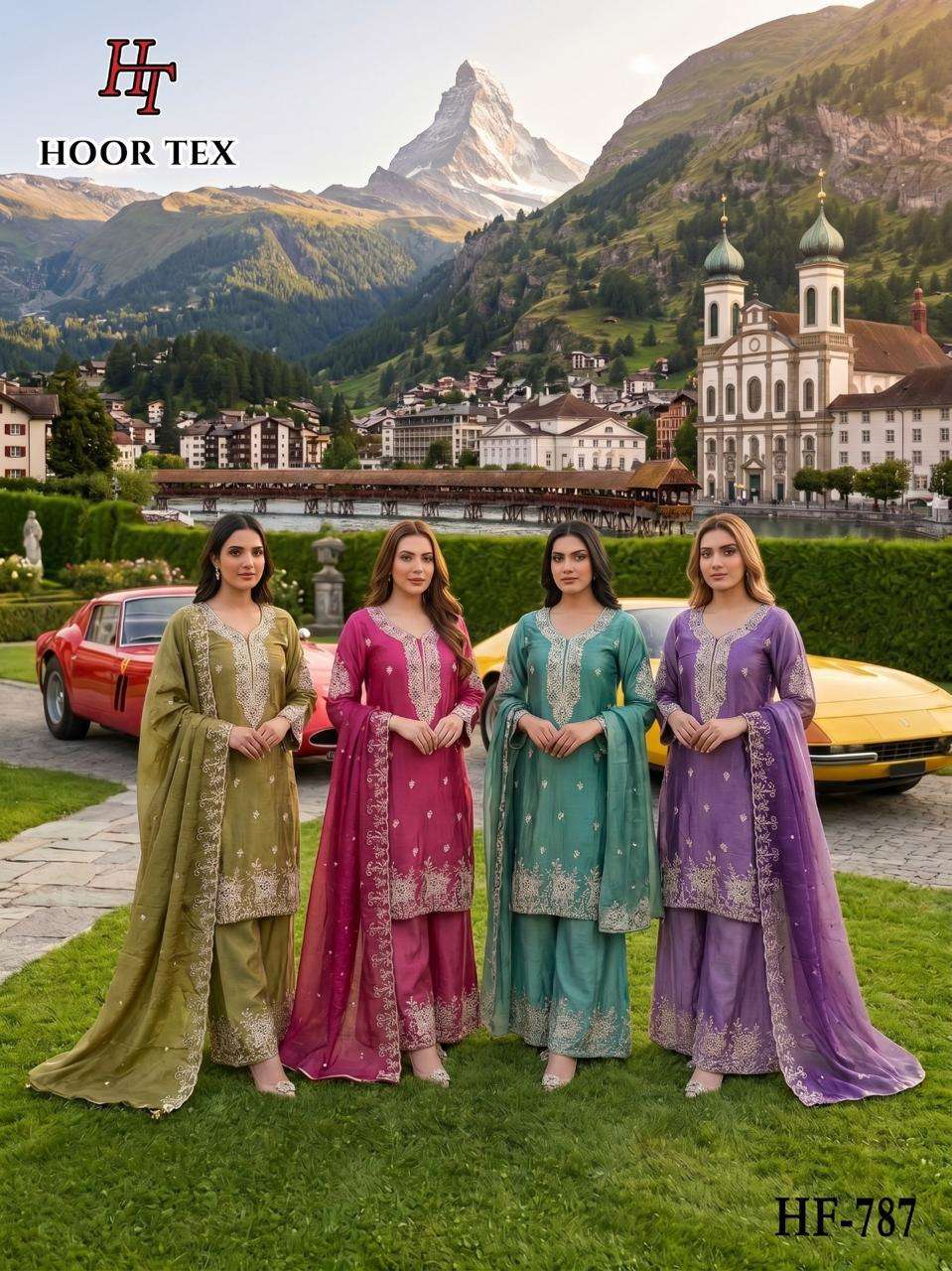 HOOR TEX HF 787 HEAVY BEAUTIFUL EMBROIDERY DESIGNER WORK READY MADE PAKISTANI SUIT
