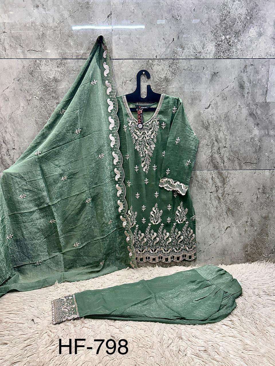 HOOR TEX HF 798 SILK BEAUTIFUL EMBROIDERY DESIGNER WORK READY MADE SUIT