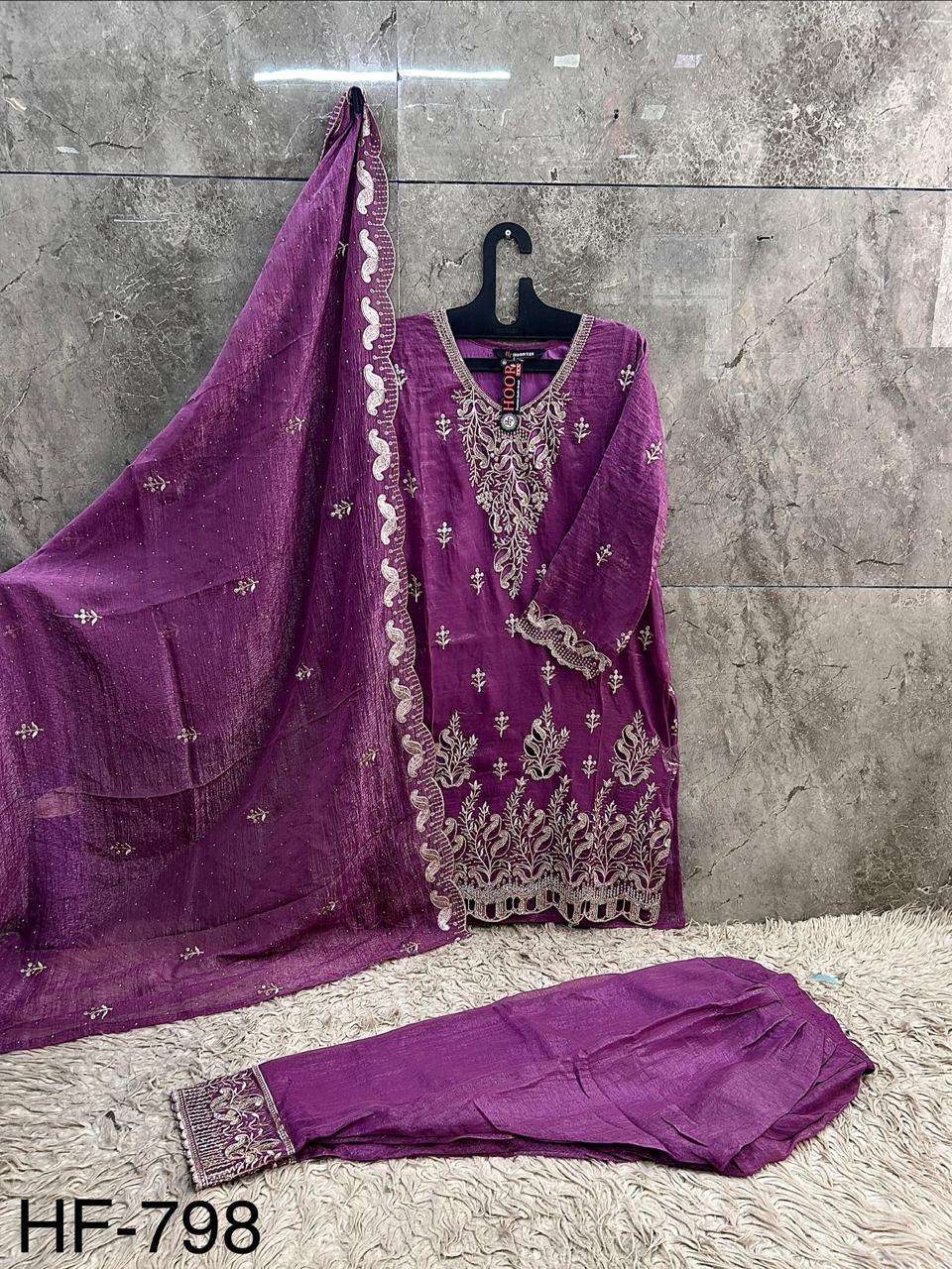 HOOR TEX HF 798 SILK BEAUTIFUL EMBROIDERY DESIGNER WORK READY MADE SUIT