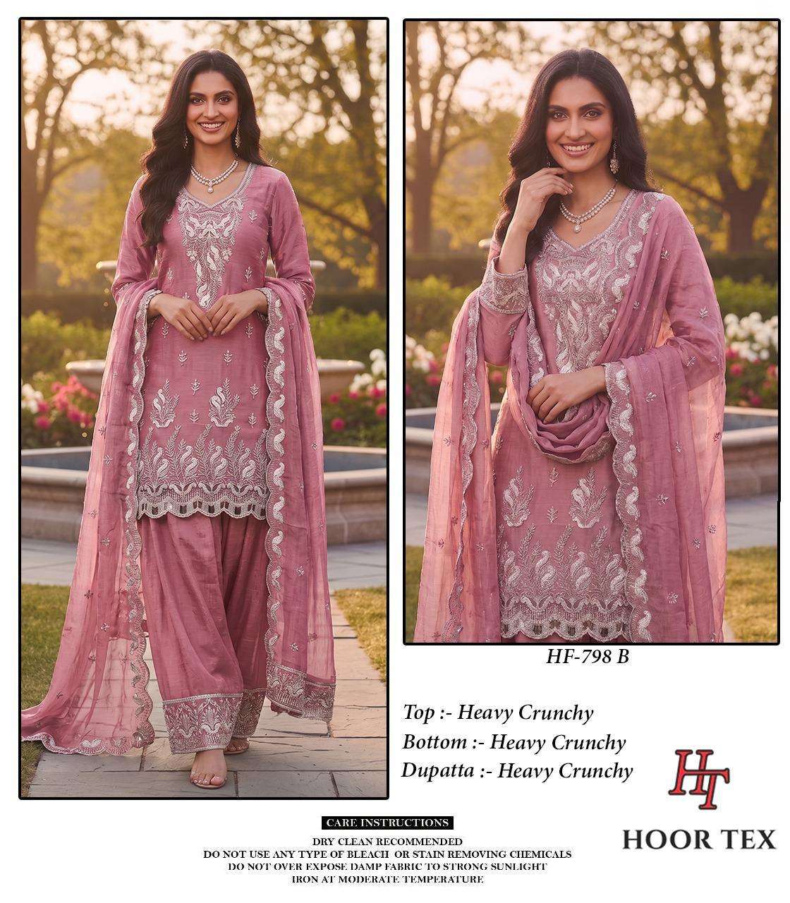 HOOR TEX HF 798 SILK BEAUTIFUL EMBROIDERY DESIGNER WORK READY MADE SUIT