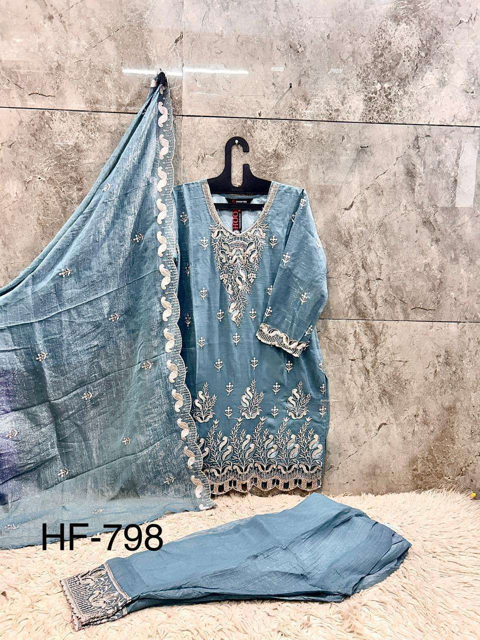 HOOR TEX HF 798 SILK BEAUTIFUL EMBROIDERY DESIGNER WORK READY MADE SUIT