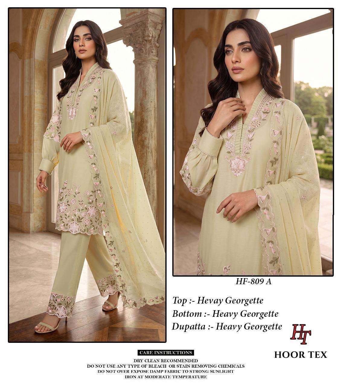 HOOR TEX HF 809 GEORGETTE HEAVY EMBROIDERED DESIGNER READY MADE SUIT