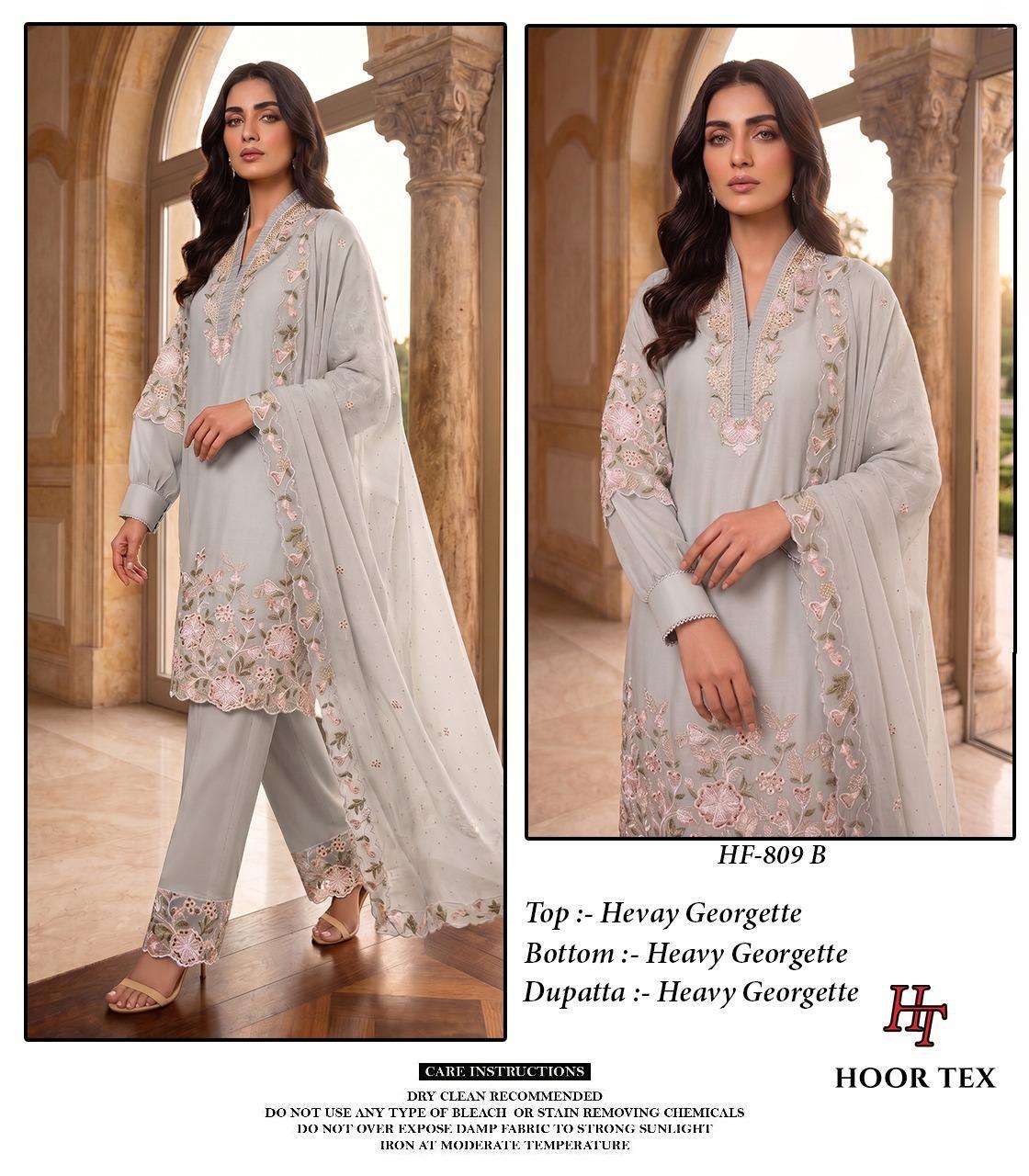 HOOR TEX HF 809 GEORGETTE HEAVY EMBROIDERED DESIGNER READY MADE SUIT