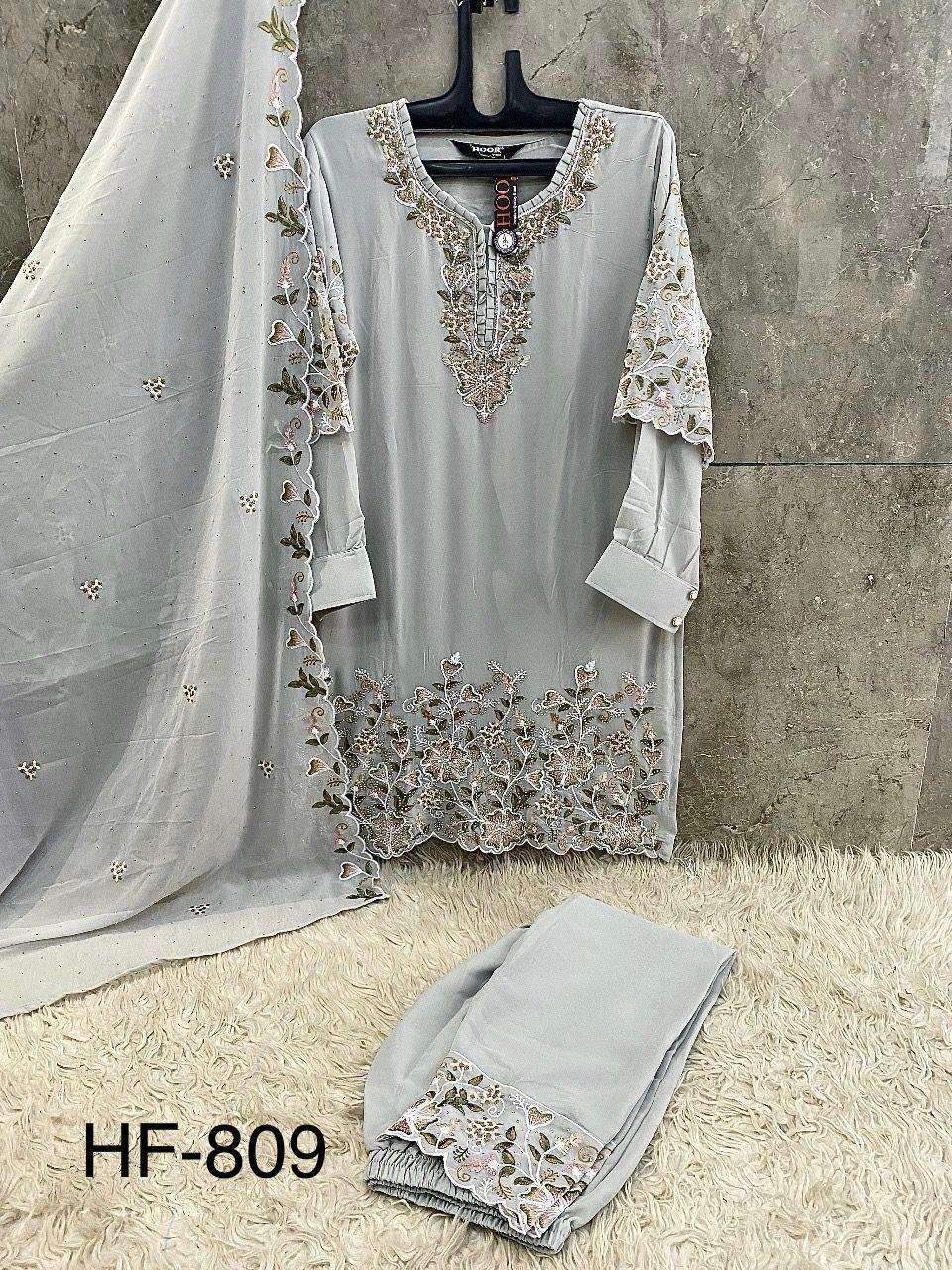 HOOR TEX HF 809 GEORGETTE HEAVY EMBROIDERED DESIGNER READY MADE SUIT
