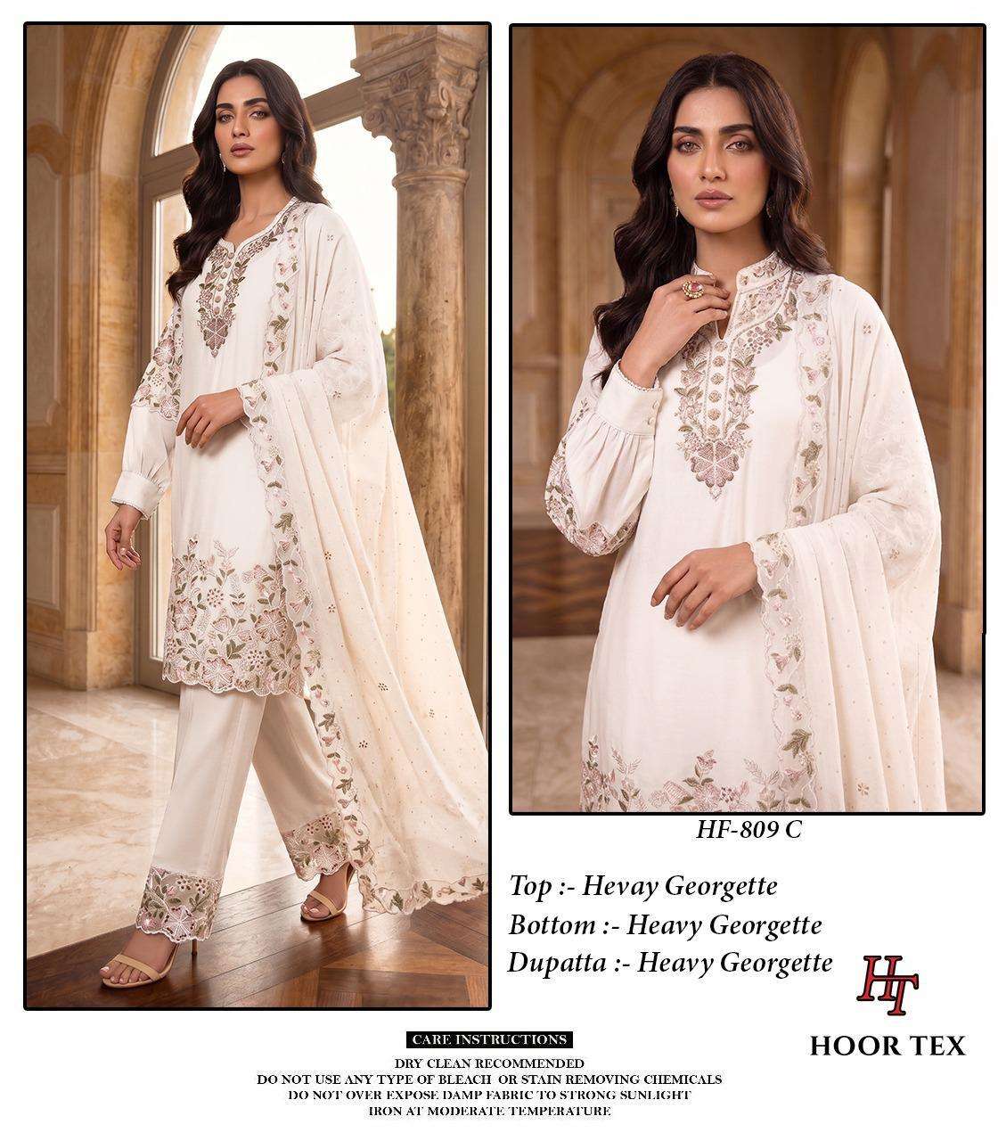 HOOR TEX HF 809 GEORGETTE HEAVY EMBROIDERED DESIGNER READY MADE SUIT