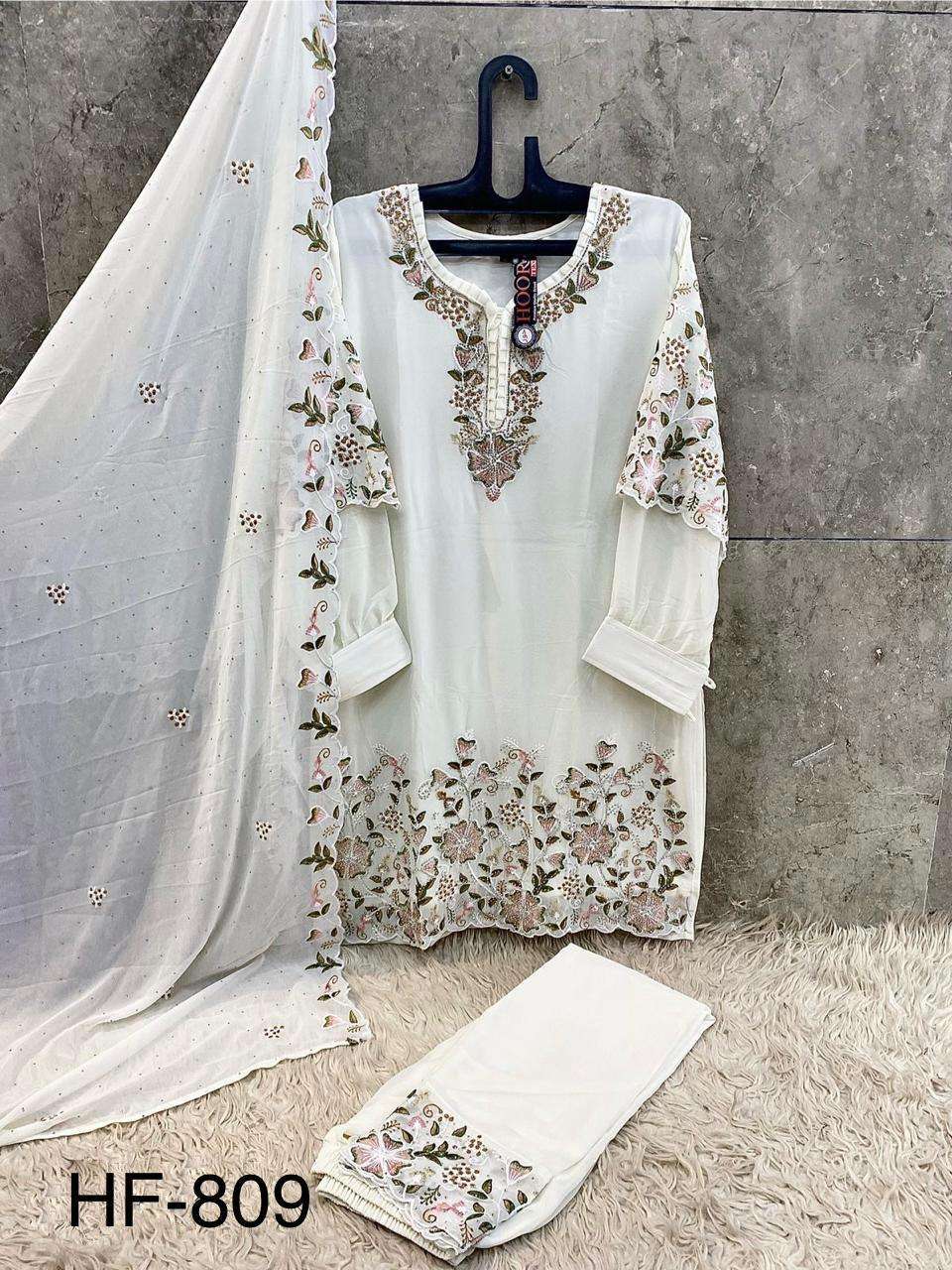 HOOR TEX HF 809 GEORGETTE HEAVY EMBROIDERED DESIGNER READY MADE SUIT