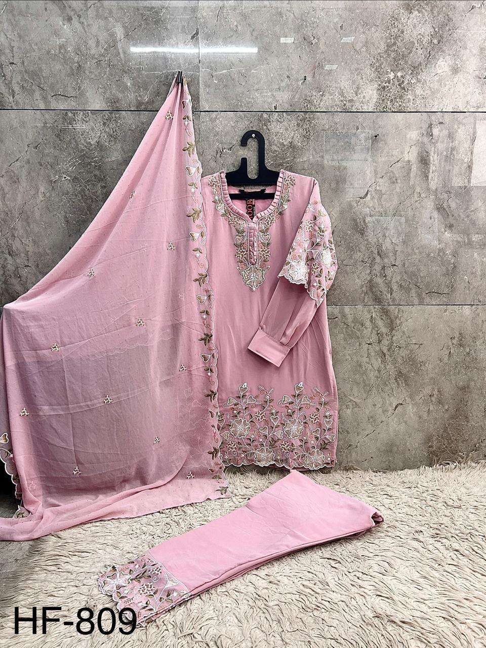 HOOR TEX HF 809 GEORGETTE HEAVY EMBROIDERED DESIGNER READY MADE SUIT