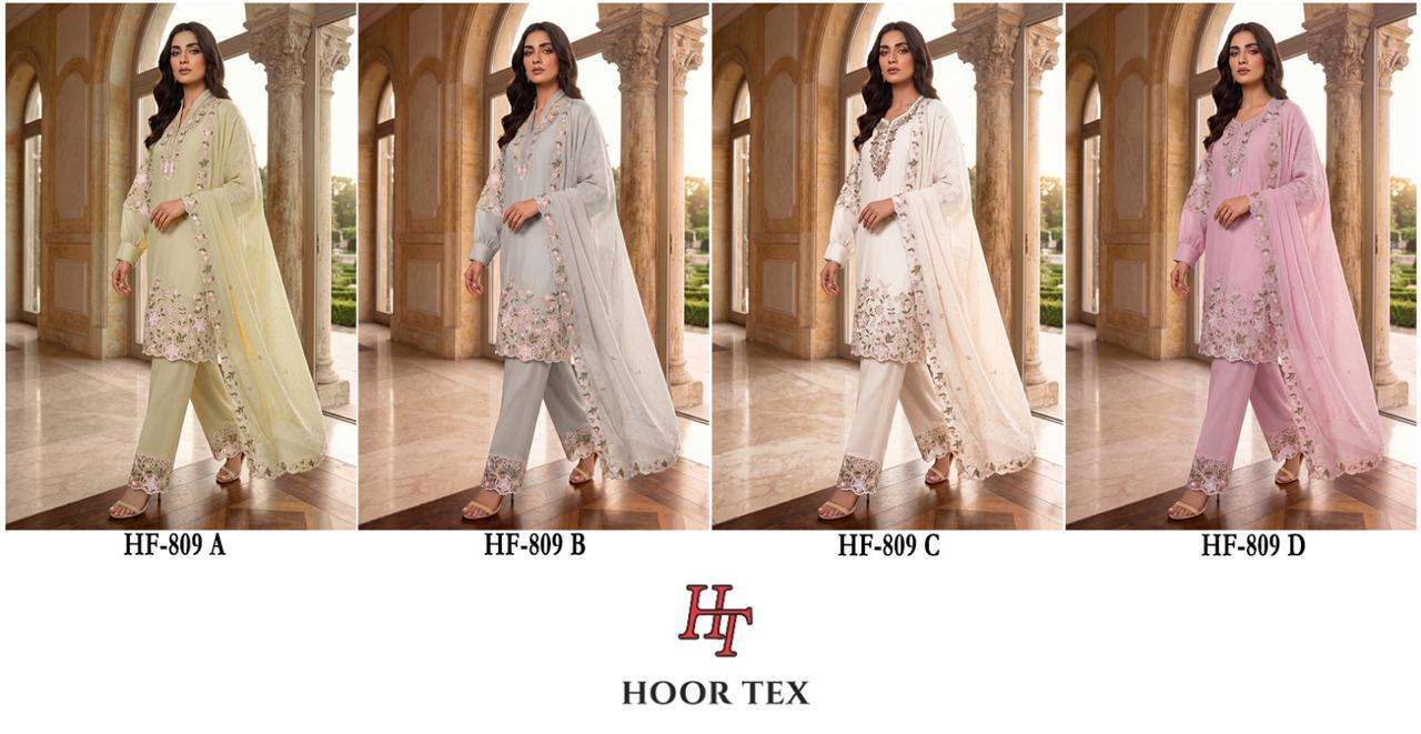 HOOR TEX HF 809 GEORGETTE HEAVY EMBROIDERED DESIGNER READY MADE SUIT
