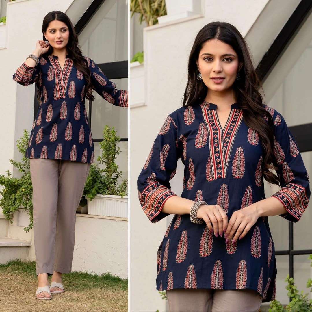INLI BLUSH 7.0 COTTON PRINTED FANCY SUMMER WEAR LADIES SHORT KURTI