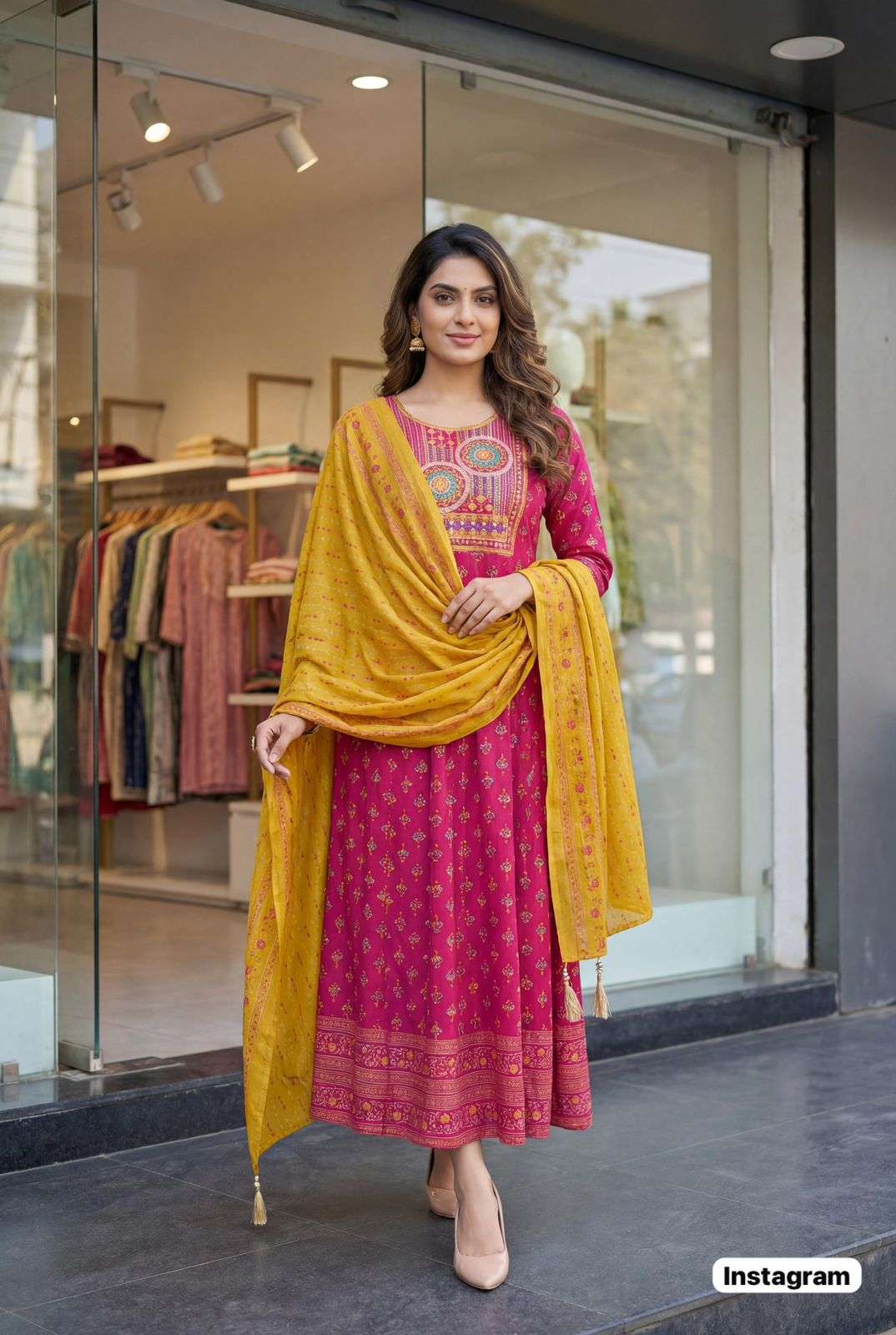 INLI INSTAGRAM RAYON EMBROIDERY WORK LADIES GOWN WITH DUPATTA SET 