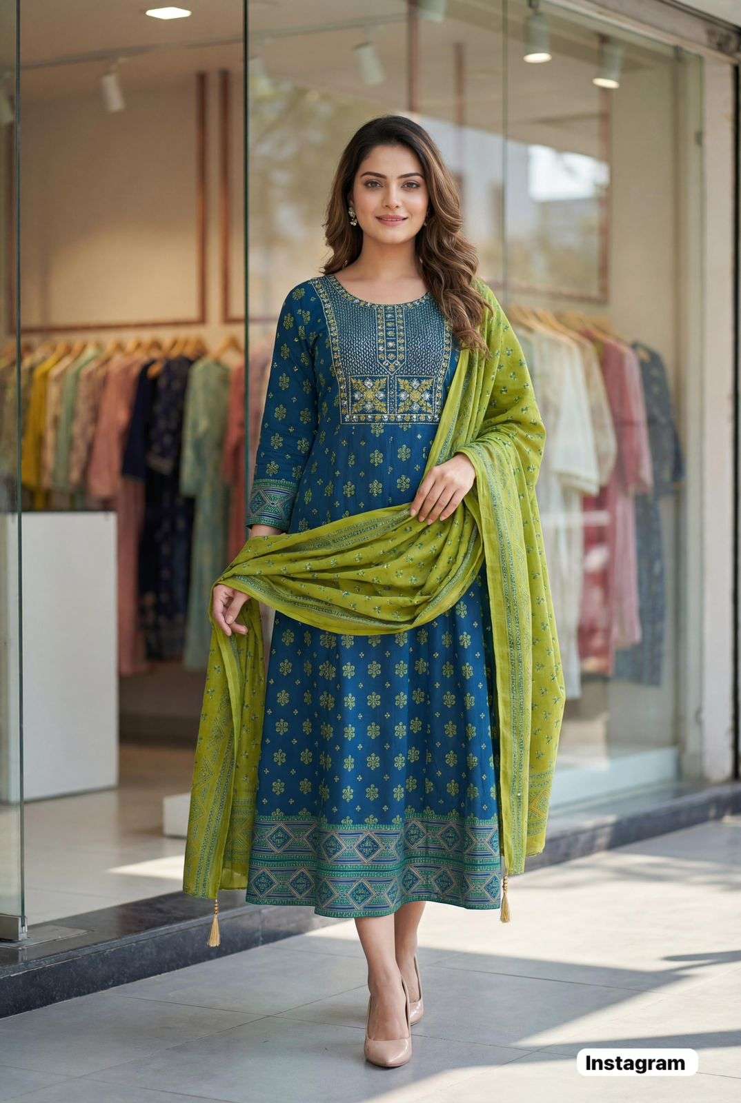 INLI INSTAGRAM RAYON EMBROIDERY WORK LADIES GOWN WITH DUPATTA SET 