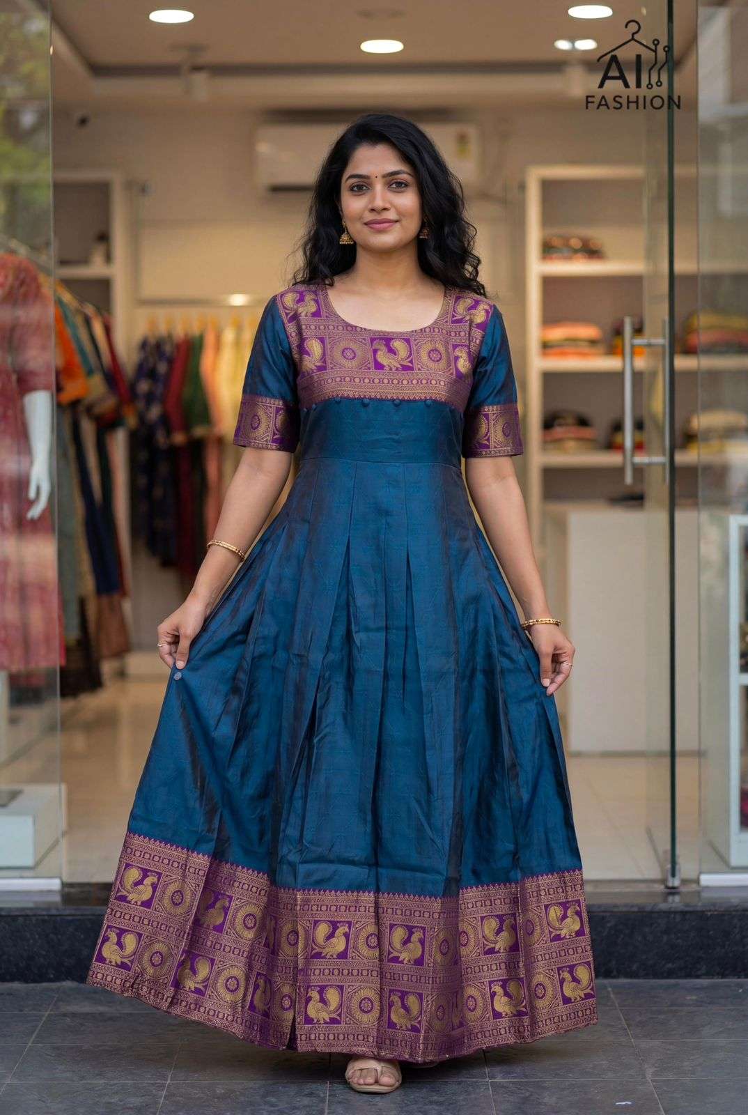 INLI KALYANI GOWN SERIES SILK JACQUARD FESTIVE WEAR LADIES GOWN 