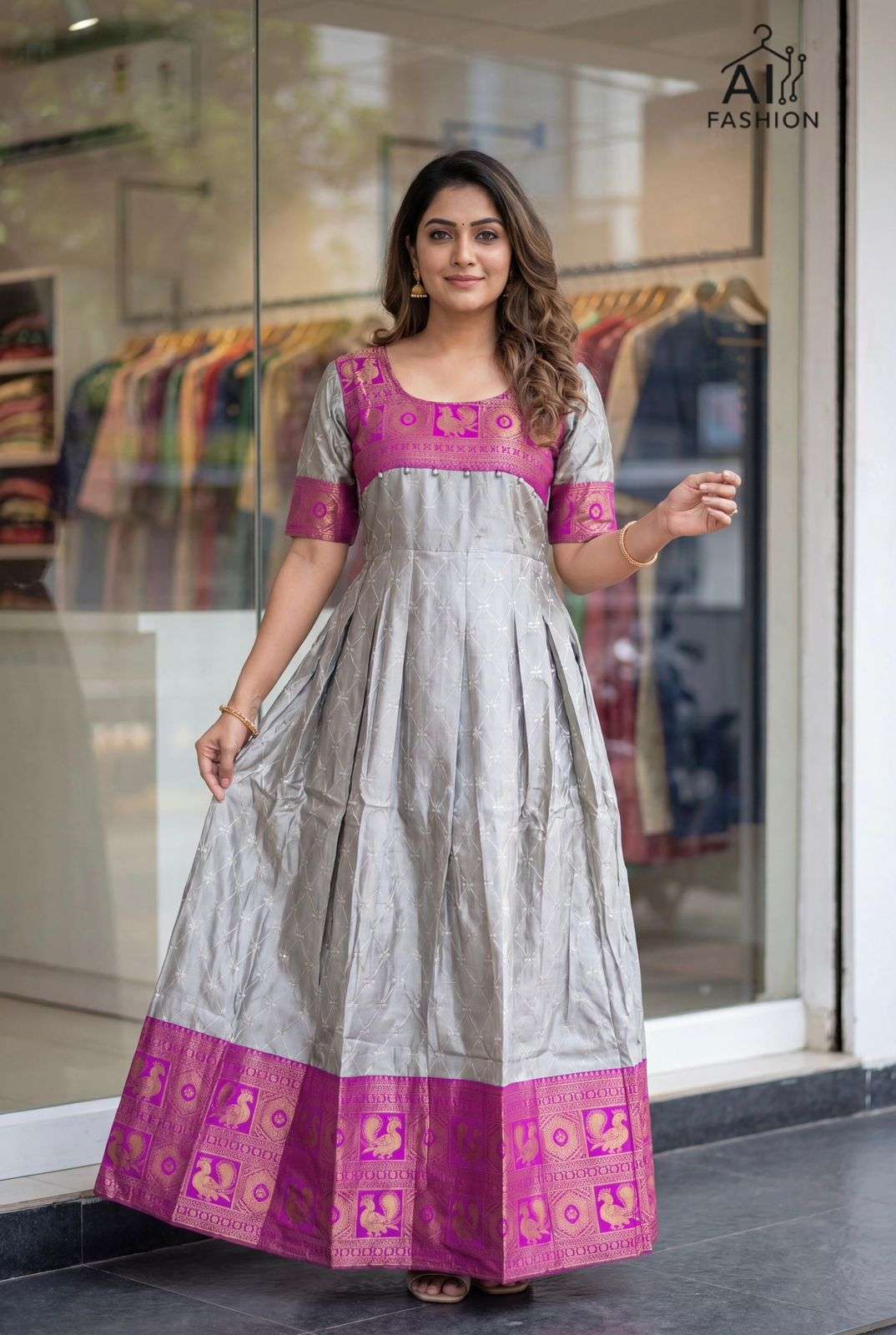 INLI KALYANI GOWN SERIES SILK JACQUARD FESTIVE WEAR LADIES GOWN 
