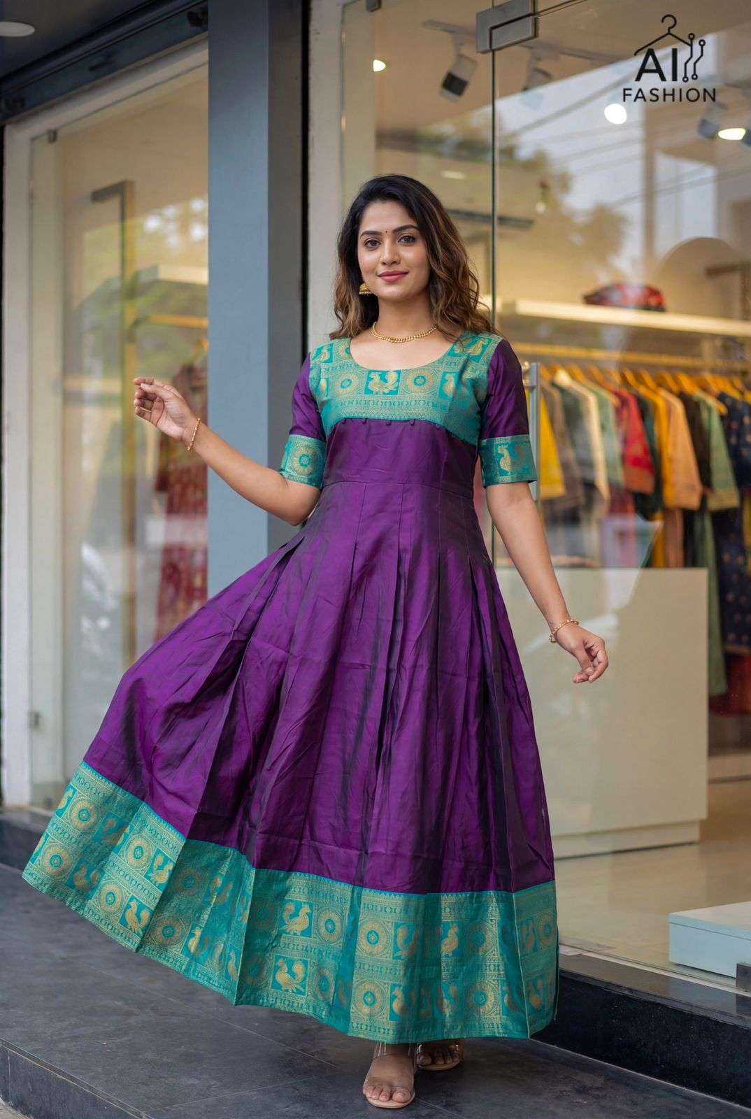 INLI KALYANI GOWN SERIES SILK JACQUARD FESTIVE WEAR LADIES GOWN 