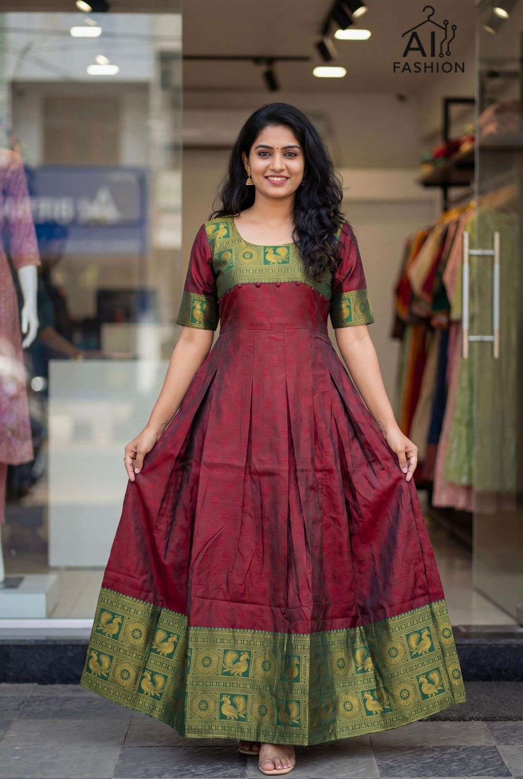 INLI KALYANI GOWN SERIES SILK JACQUARD FESTIVE WEAR LADIES GOWN 