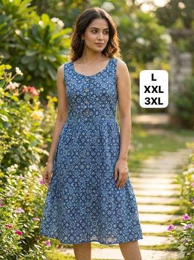 INLI MIDI COTTON PRINTED SUMMER WEAR LADIES SLEEVELESS KURTI 