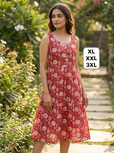 INLI MIDI COTTON PRINTED SUMMER WEAR LADIES SLEEVELESS KURTI 