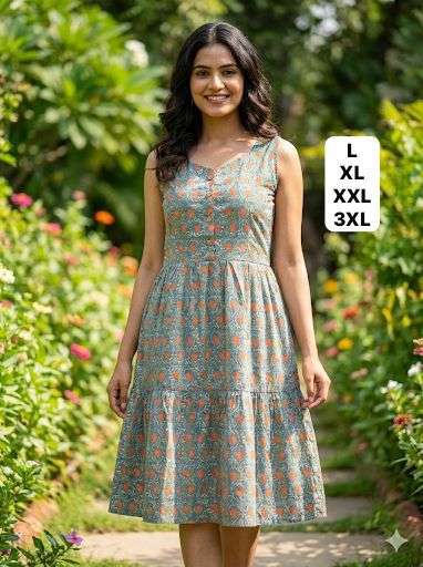 INLI MIDI COTTON PRINTED SUMMER WEAR LADIES SLEEVELESS KURTI 