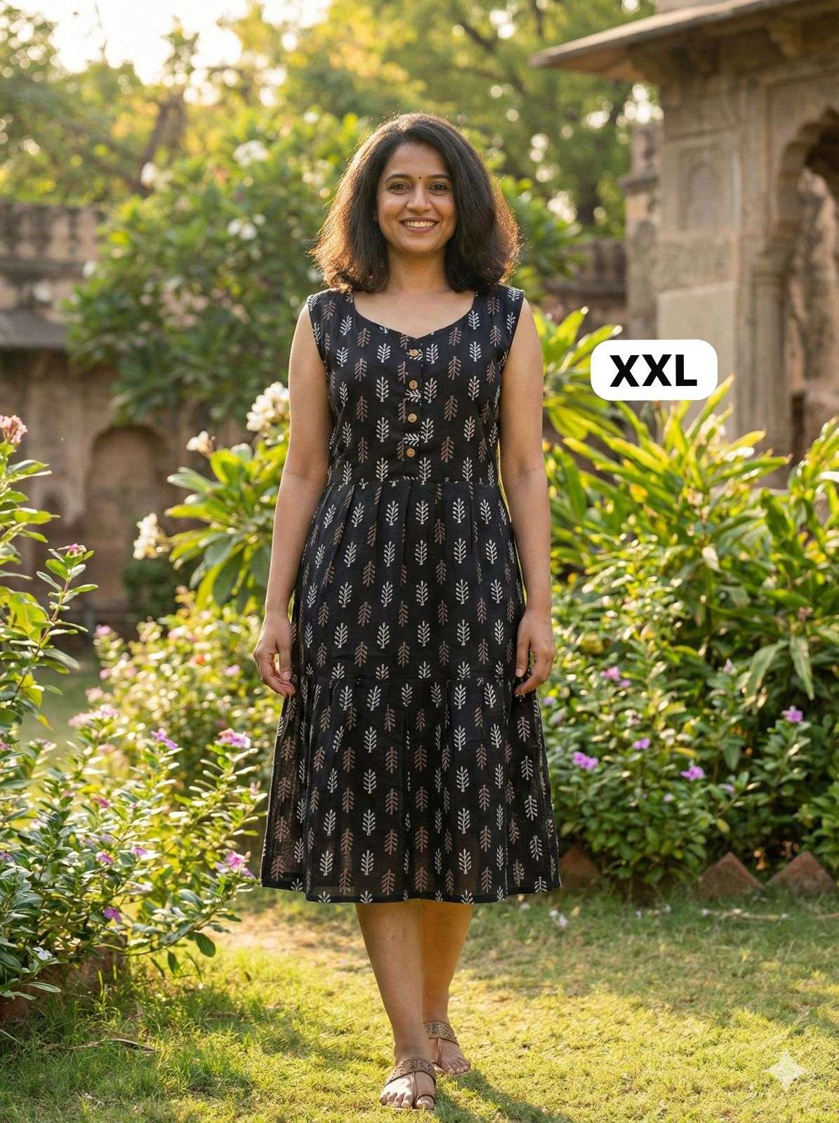 INLI MIDI COTTON PRINTED SUMMER WEAR LADIES SLEEVELESS KURTI 
