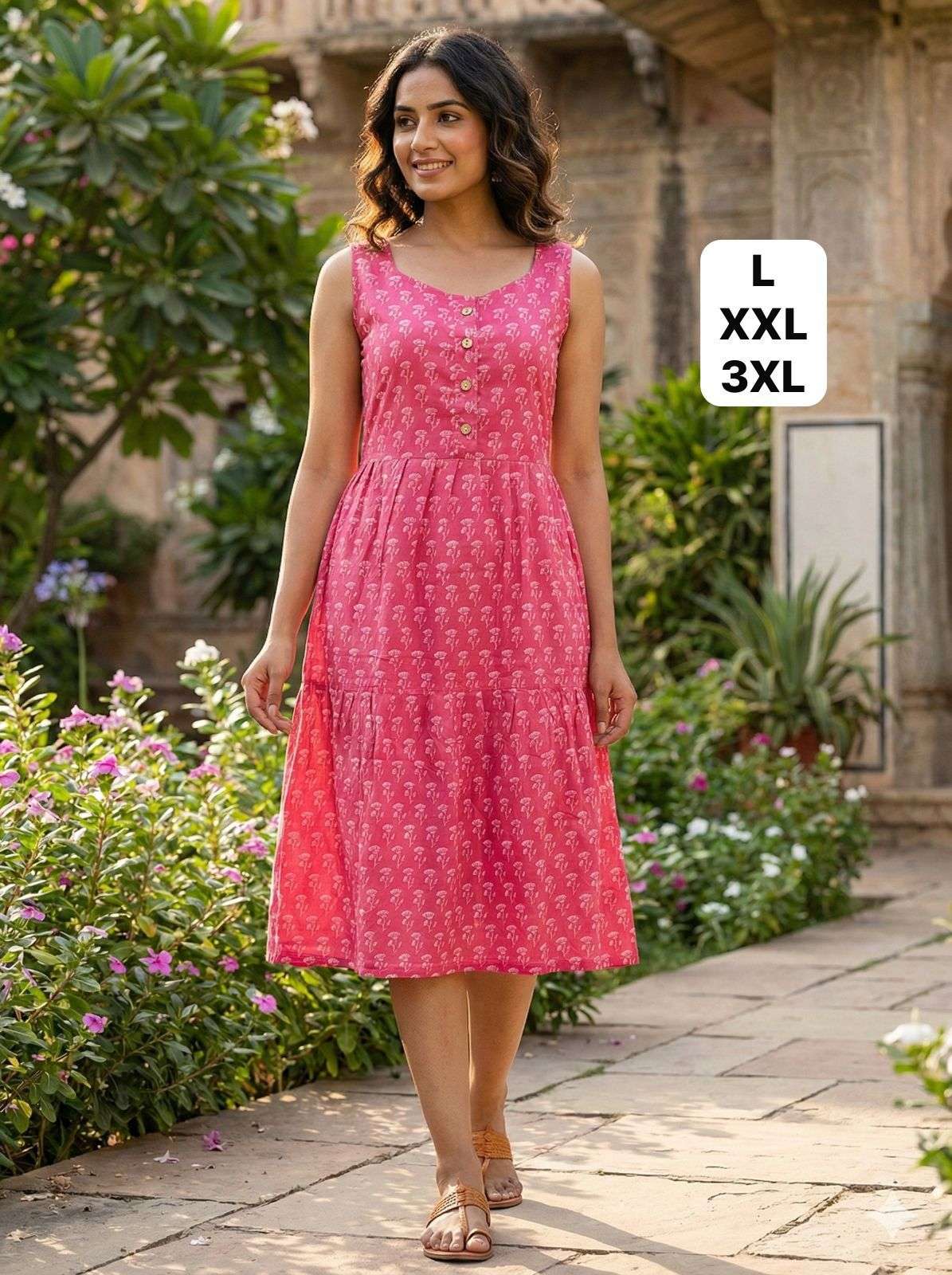 INLI MIDI COTTON PRINTED SUMMER WEAR LADIES SLEEVELESS KURTI 