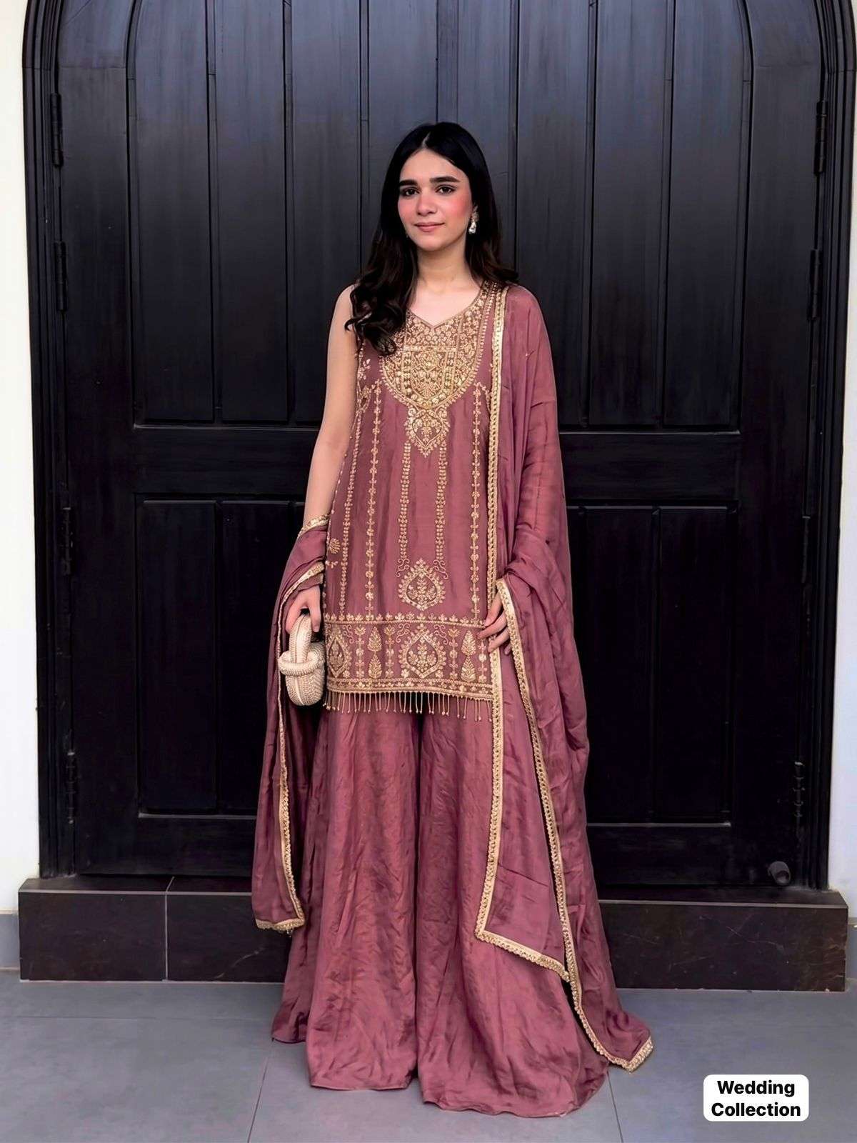 INLI WEDDING COLLECTION CRUSH FABRIC DESIGNER WORK READY MADE LADIES SUIT
