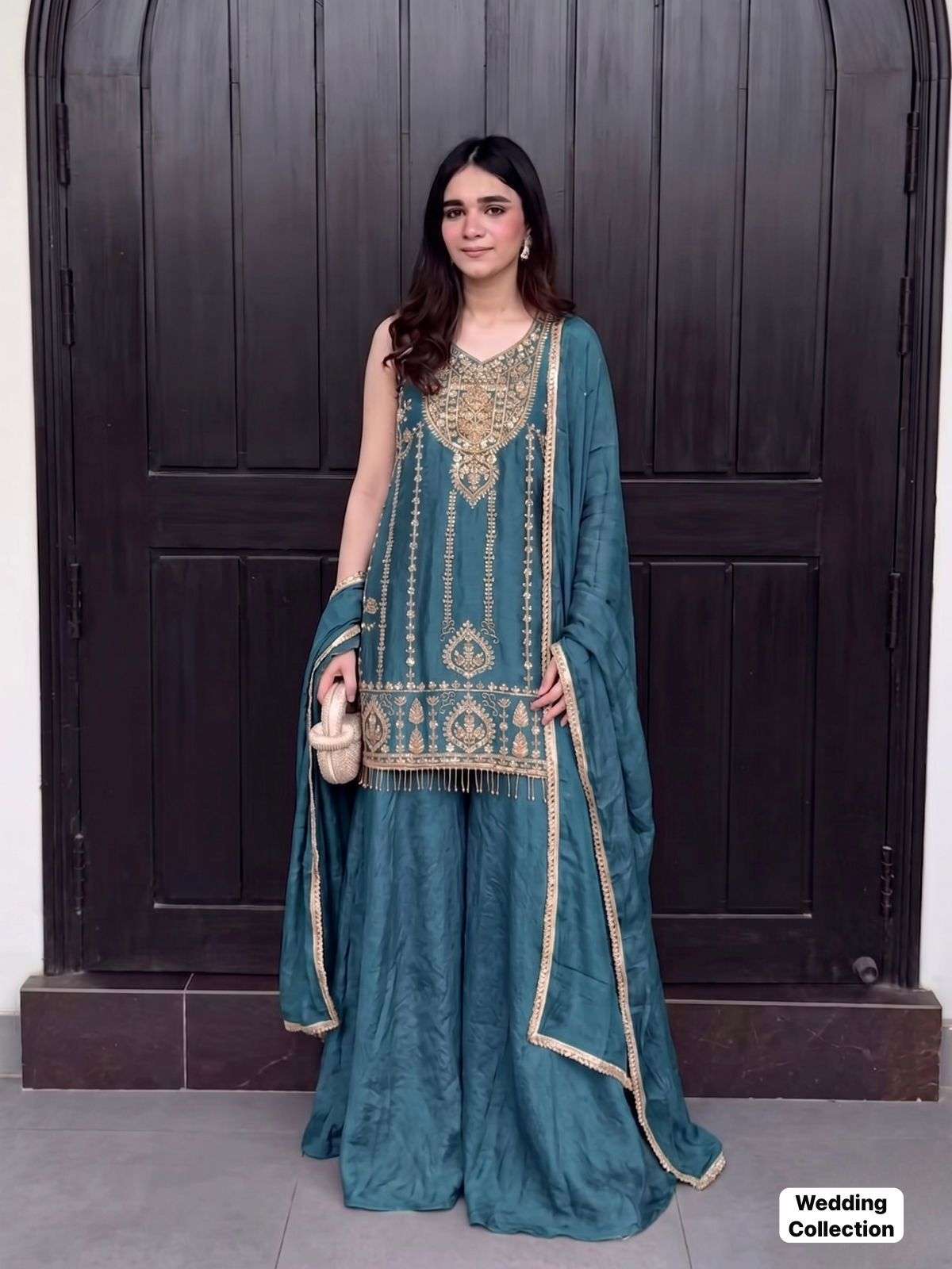 INLI WEDDING COLLECTION CRUSH FABRIC DESIGNER WORK READY MADE LADIES SUIT