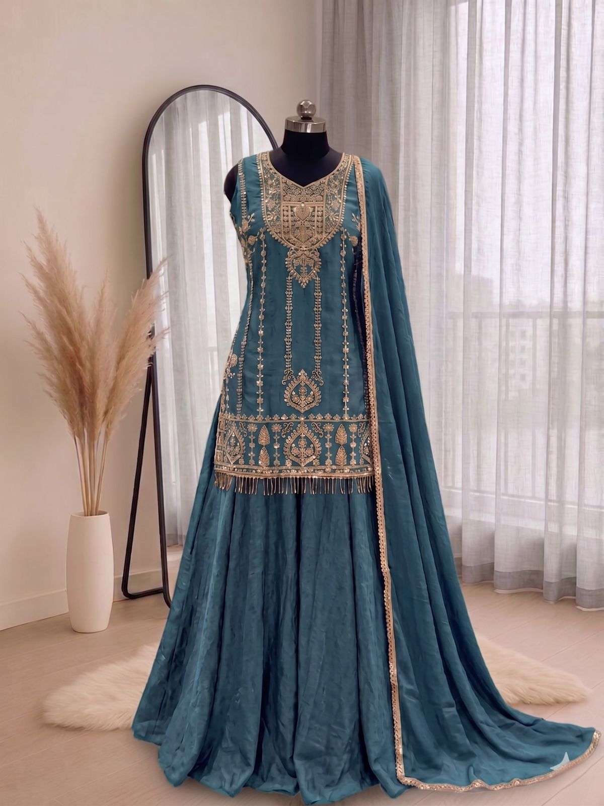 INLI WEDDING COLLECTION CRUSH FABRIC DESIGNER WORK READY MADE LADIES SUIT