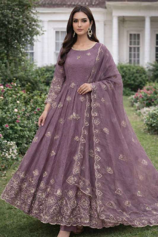 JD 642 SILK EMBROIDERY DESIGNER WORK ANARKALI GOWN 3PCS SET COLLECTION 