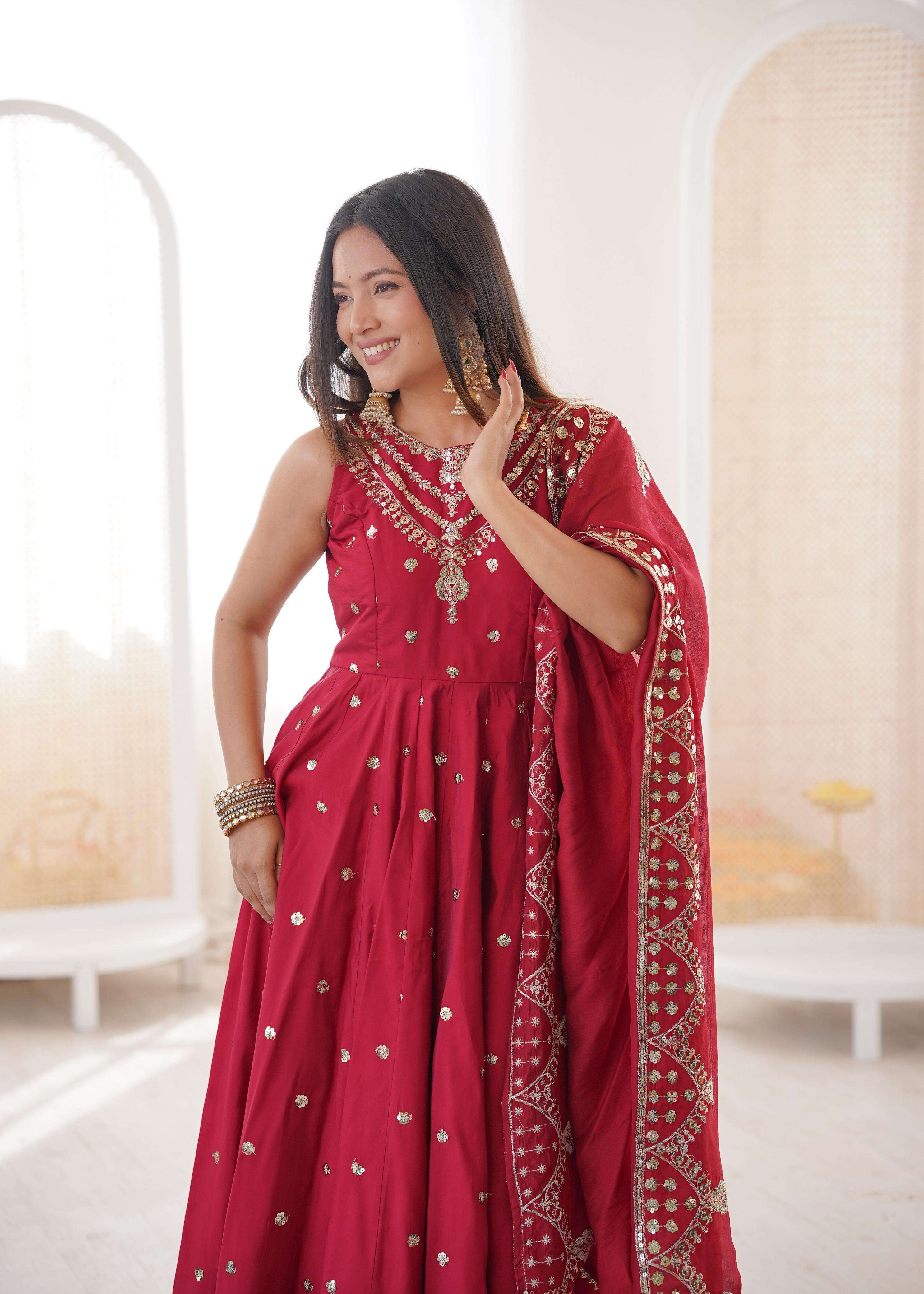 JF 038 SILK DESIGNER PARTY WEAR ANARKALI GOWN BOTTOM AND DUPATTA 