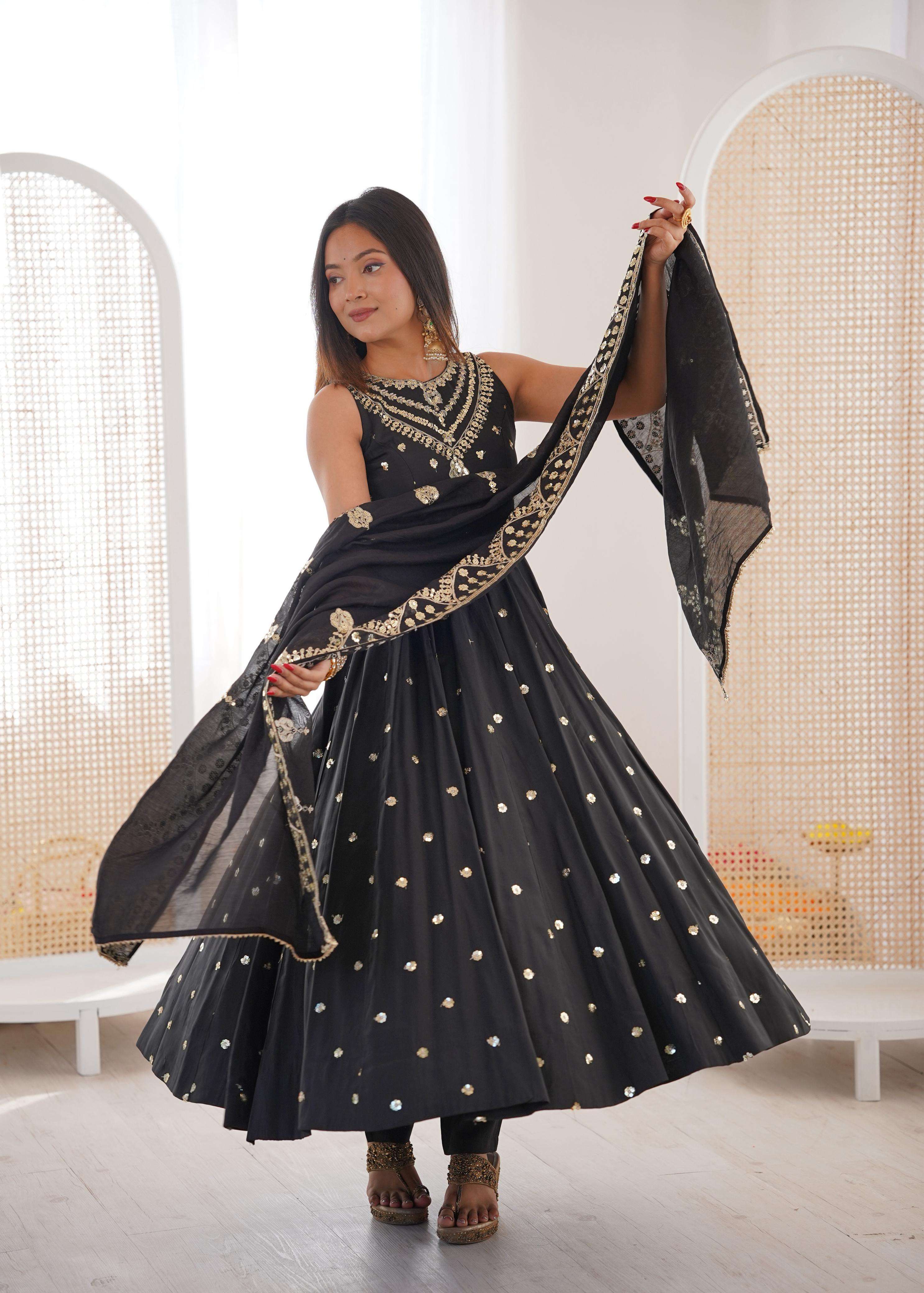 JF 038 SILK DESIGNER PARTY WEAR ANARKALI GOWN BOTTOM AND DUPATTA 