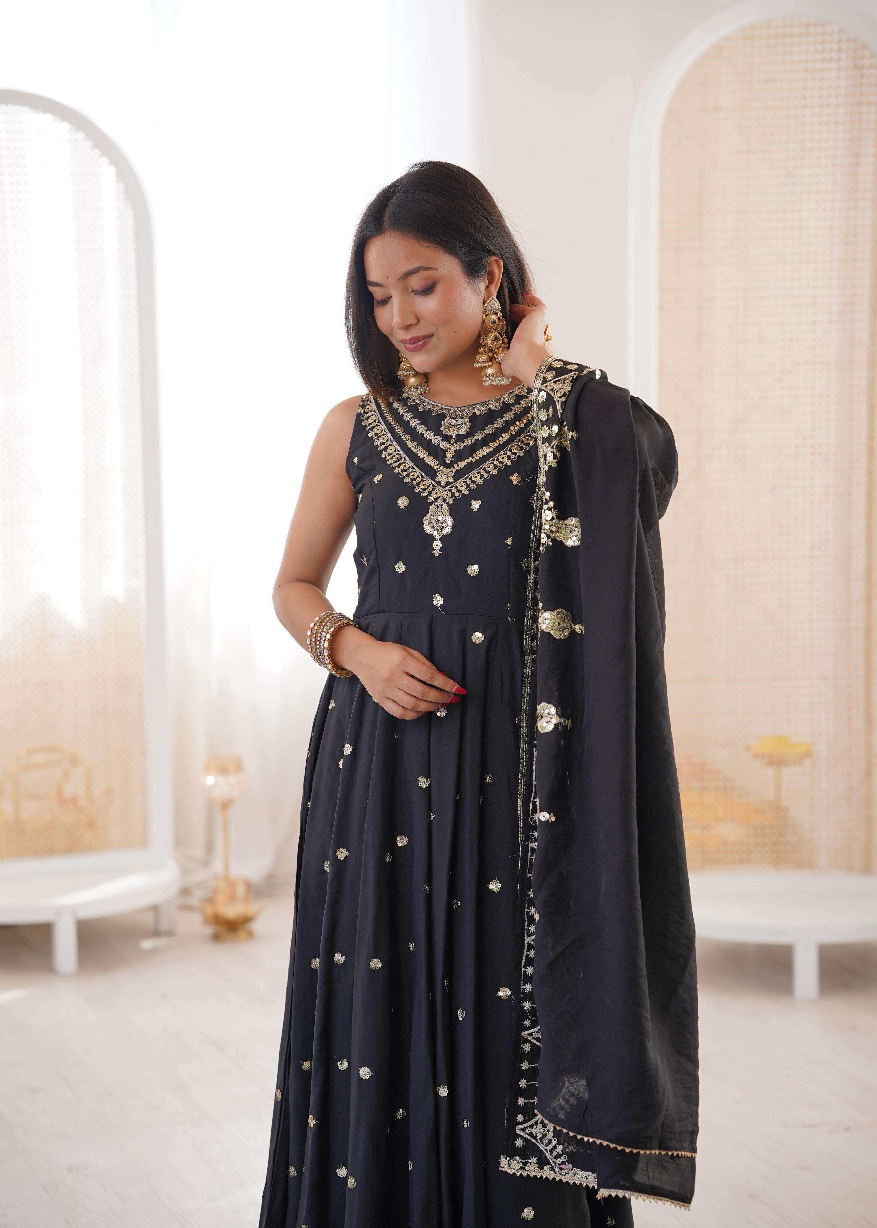 JF 038 SILK DESIGNER PARTY WEAR ANARKALI GOWN BOTTOM AND DUPATTA 