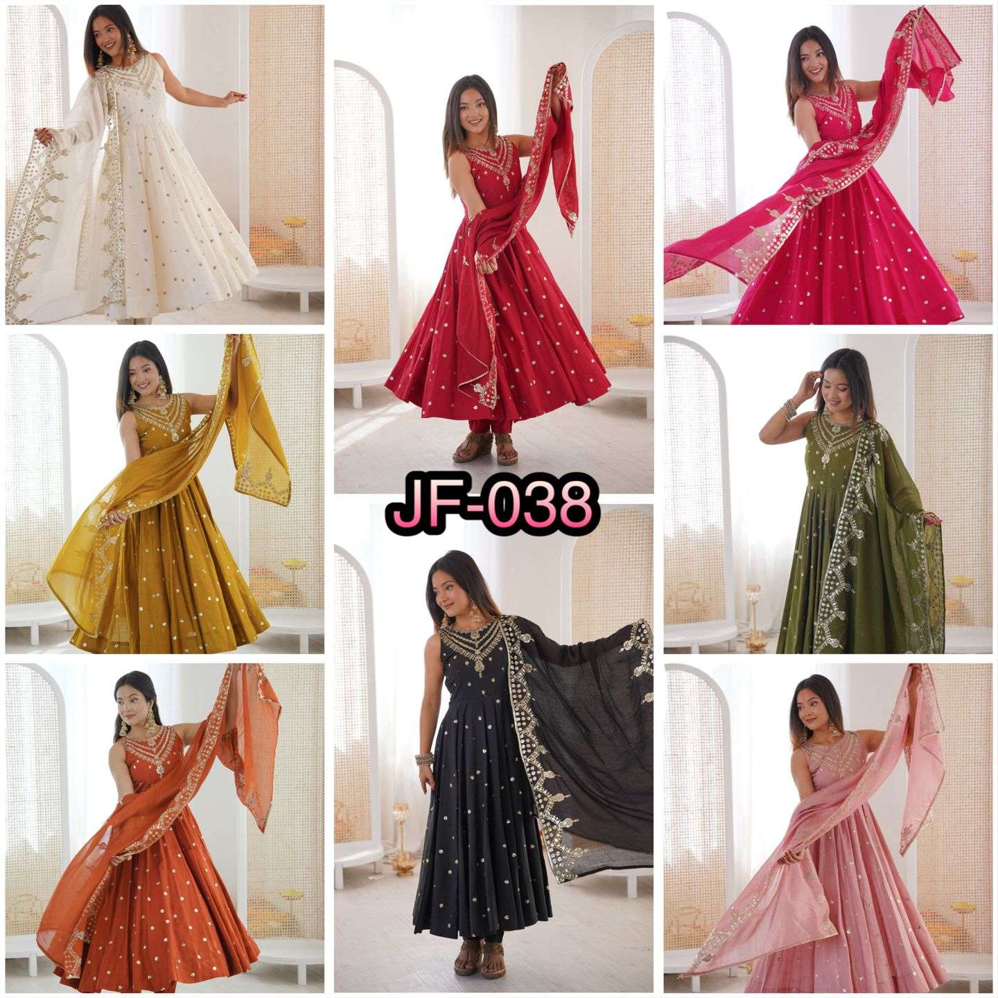 JF 038 SILK DESIGNER PARTY WEAR ANARKALI GOWN BOTTOM AND DUPATTA 