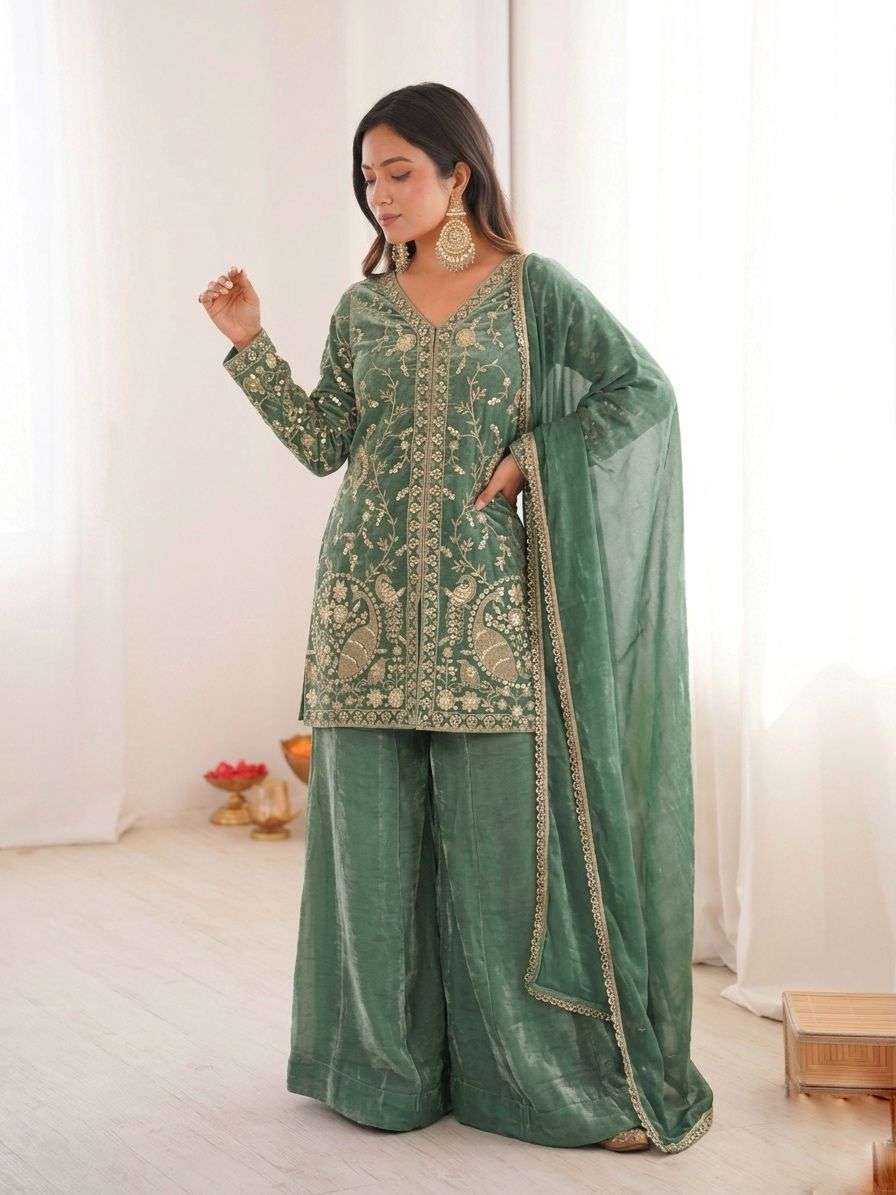 JF 043 SILK HEAVY EMBROIDERD DESIGNER PARTY WEAR LADIES SUIT