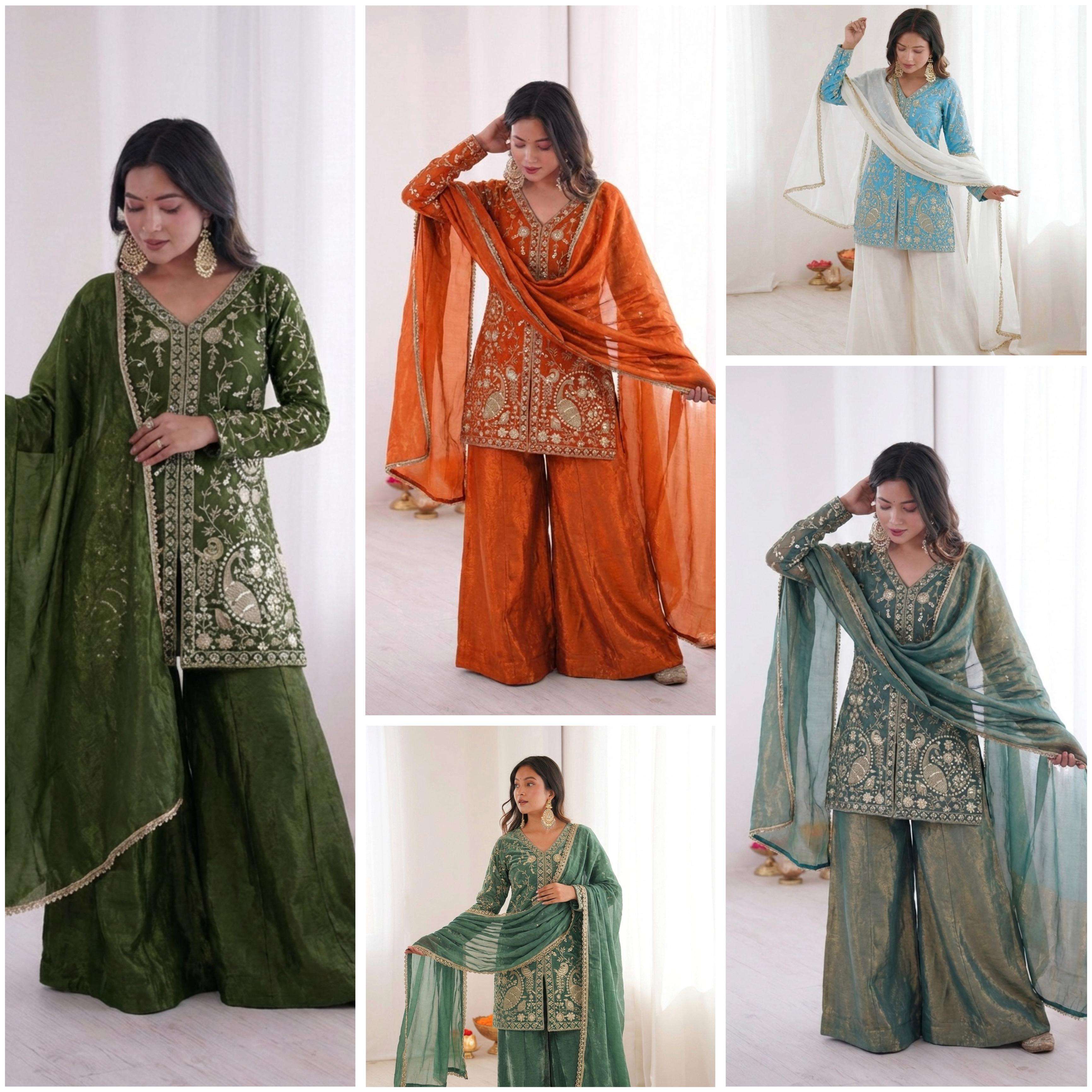 JF 043 SILK HEAVY EMBROIDERD DESIGNER PARTY WEAR LADIES SUIT