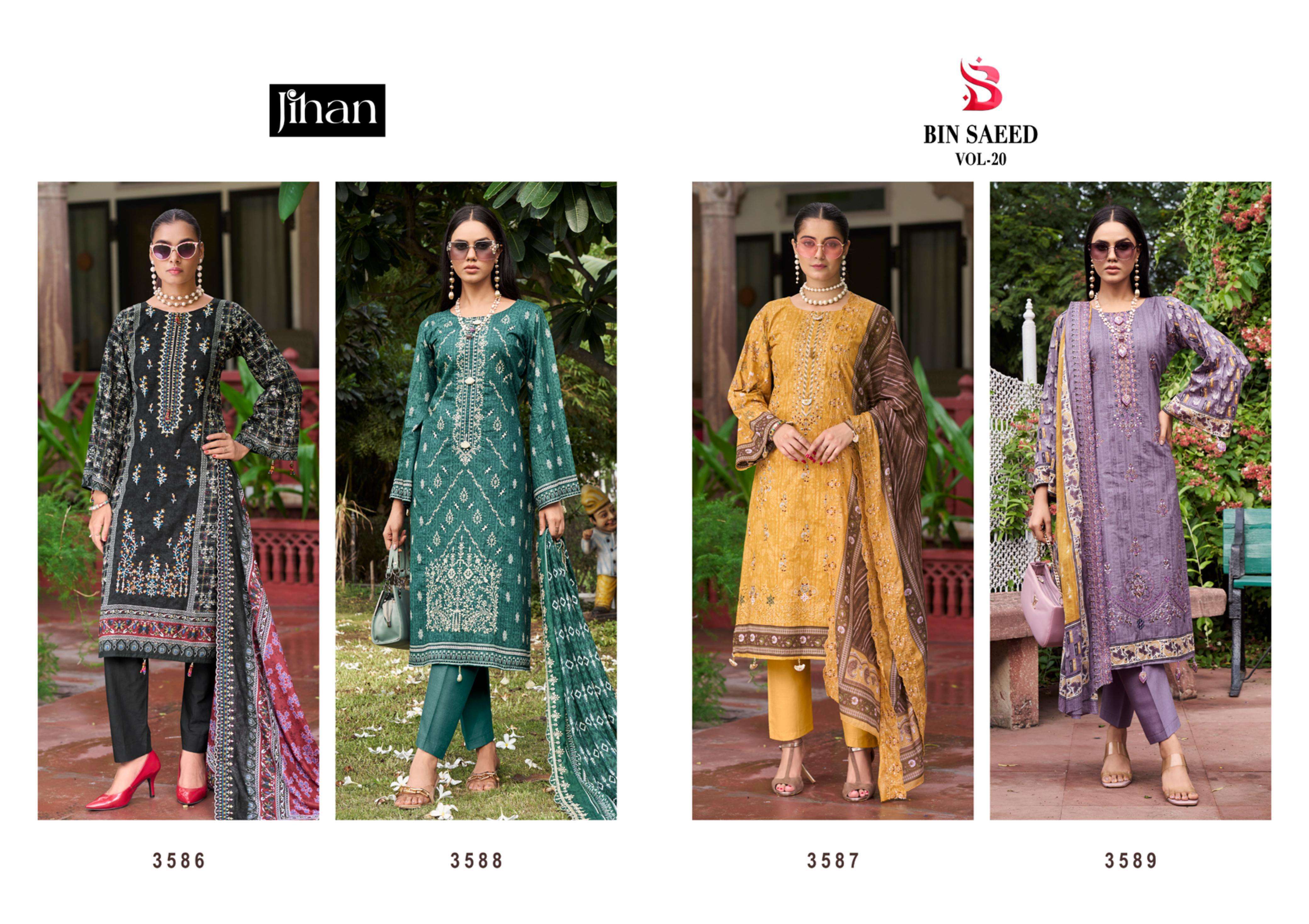 JIHAN BIN SAEED LAWN COLLECTION VOL 20 LAWN PRINT WITH FANCY WORK SUIT