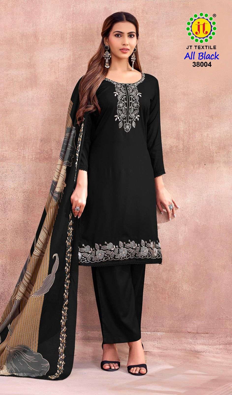 JT ALL BLACK VOL 38 RAYON FANCY WORKS LADIES SALWAR SUIT