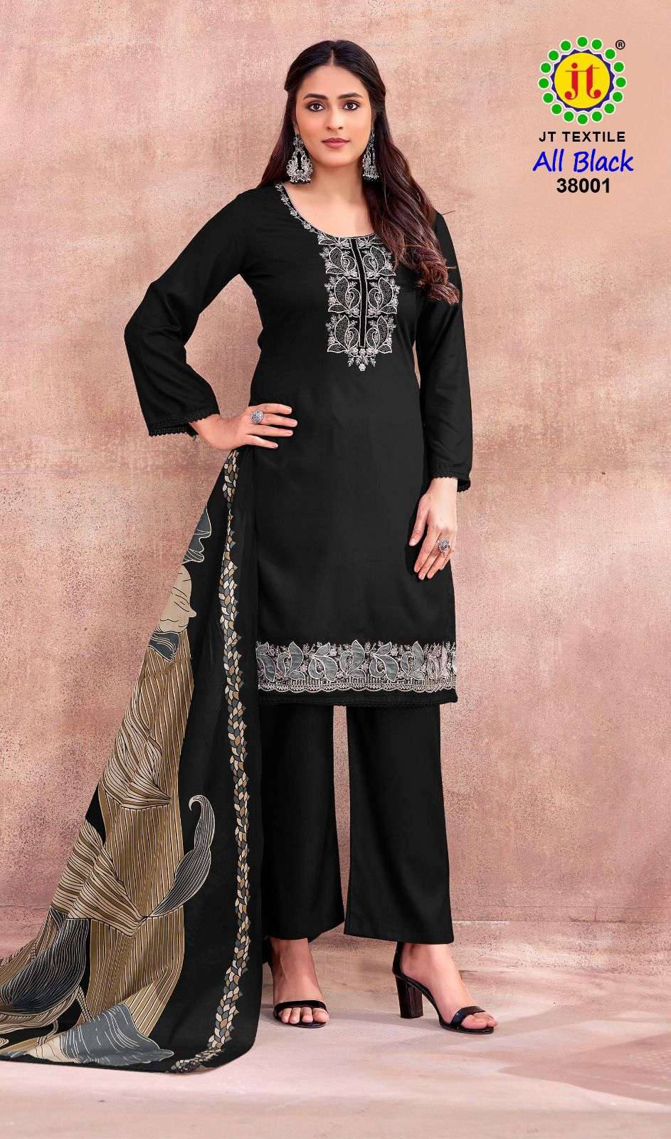 JT ALL BLACK VOL 38 RAYON FANCY WORKS LADIES SALWAR SUIT