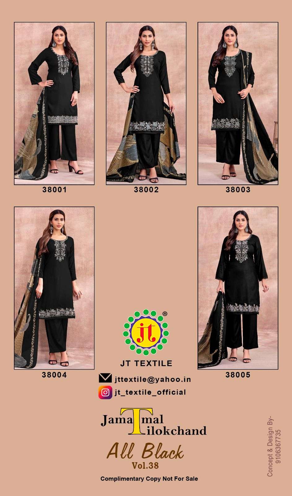 JT ALL BLACK VOL 38 RAYON FANCY WORKS LADIES SALWAR SUIT