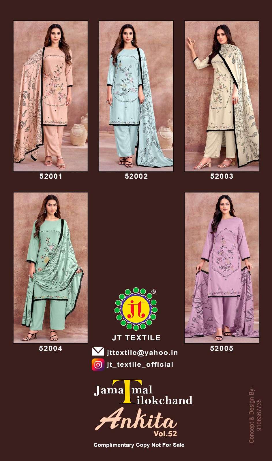 JT ANKITA VOL 52 RAYON FANCY EMBROIDERY WORKS SUIT