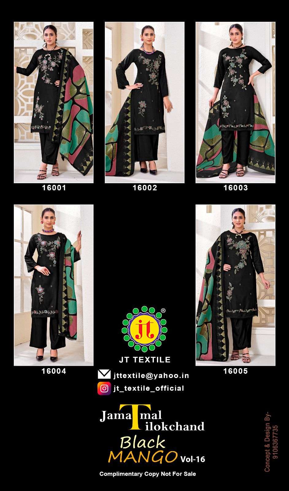 JT BLACK MANGO VOL 16 RAYON FANCY EMBROIDERY WORK SALWAR SUIT