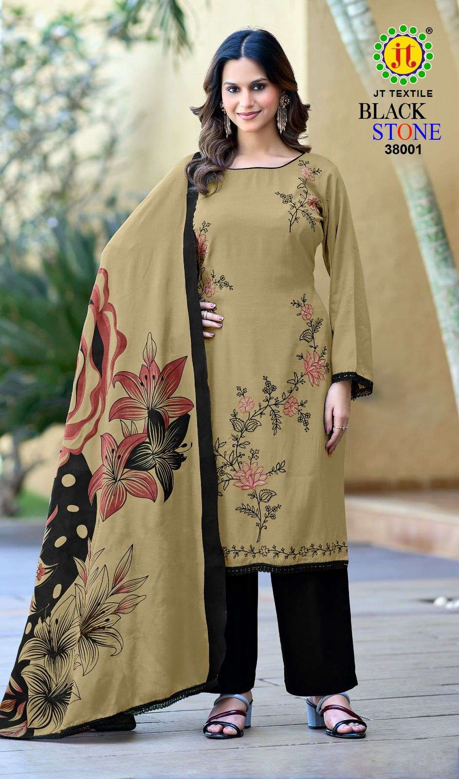 JT BLACK STONE 38 RAYON FANCY EMBROIDERY WORK SUIT
