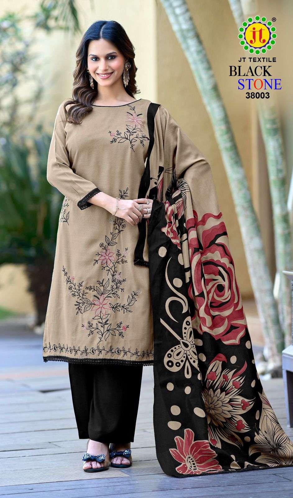 JT BLACK STONE 38 RAYON FANCY EMBROIDERY WORK SUIT