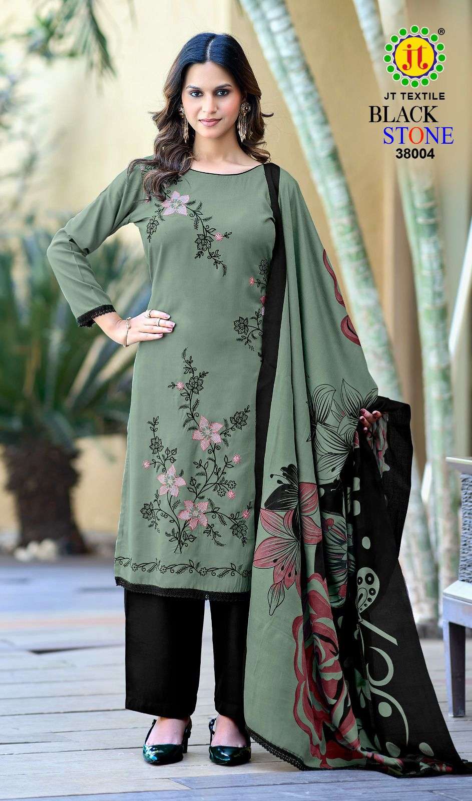 JT BLACK STONE 38 RAYON FANCY EMBROIDERY WORK SUIT